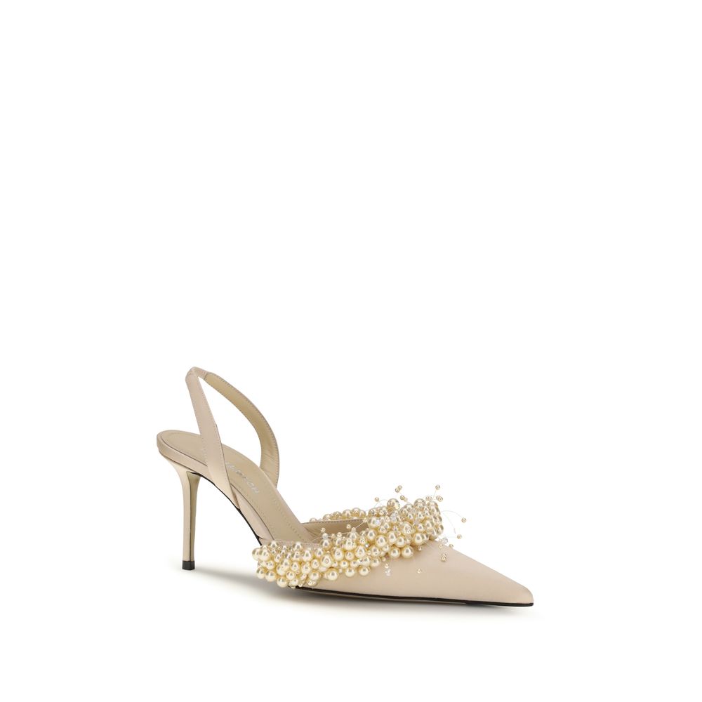 MACH & MACH Beige Silk High Heel Women's Pumps