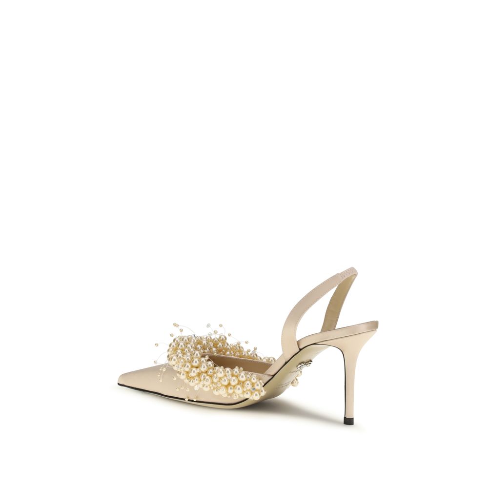MACH & MACH Beige Silk High Heel Women's Pumps