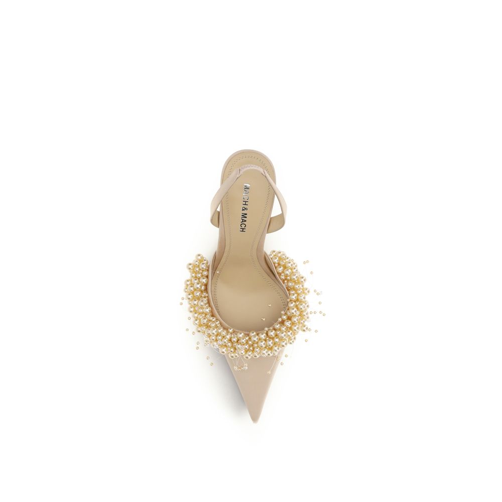MACH & MACH Beige Silk High Heel Women's Pumps