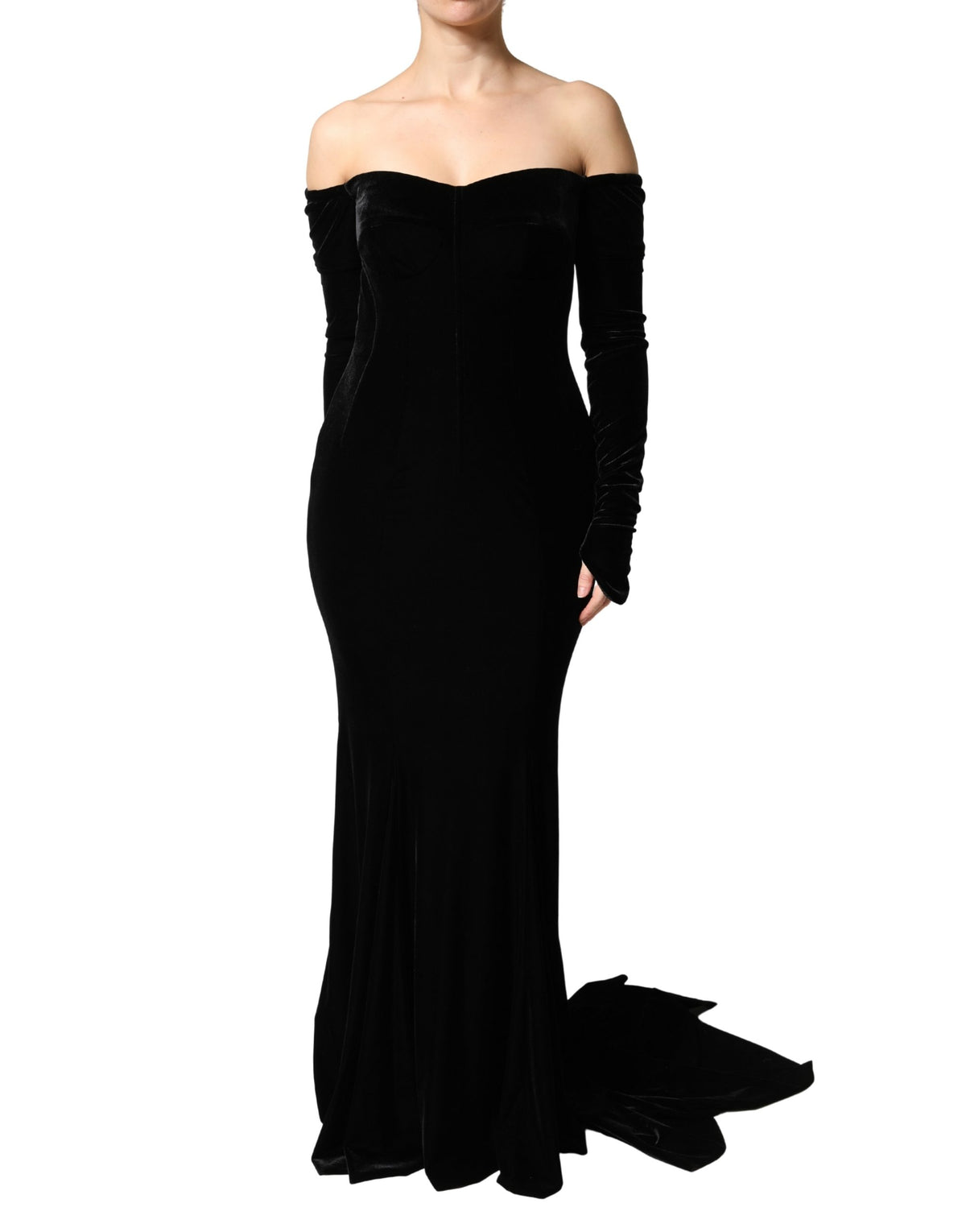 Dolce & Gabbana Black Off Shoulder Bodycon Long Gown Women's Dress
