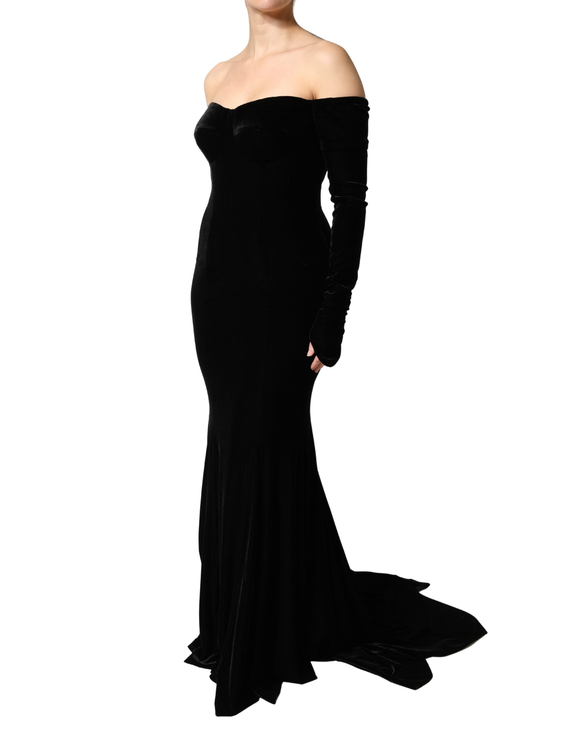 Dolce & Gabbana Black Off Shoulder Bodycon Long Gown Women's Dress