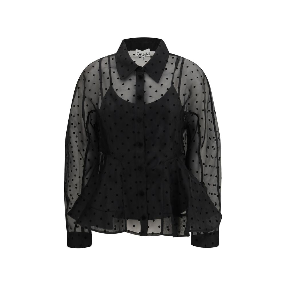 Ganni Black Recycled Polyester Pattern Women's Shirt