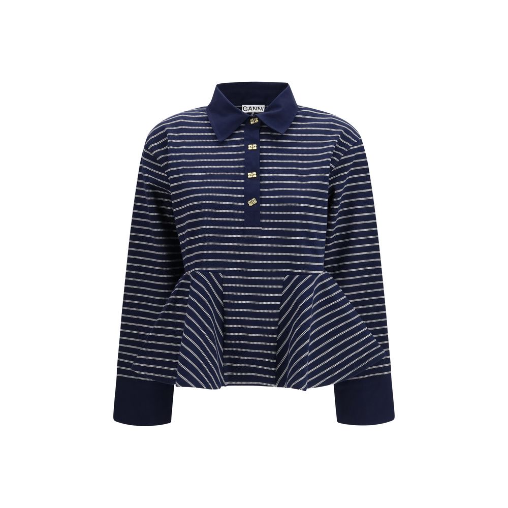 Ganni Blue Cotton Polo Women's Shirt