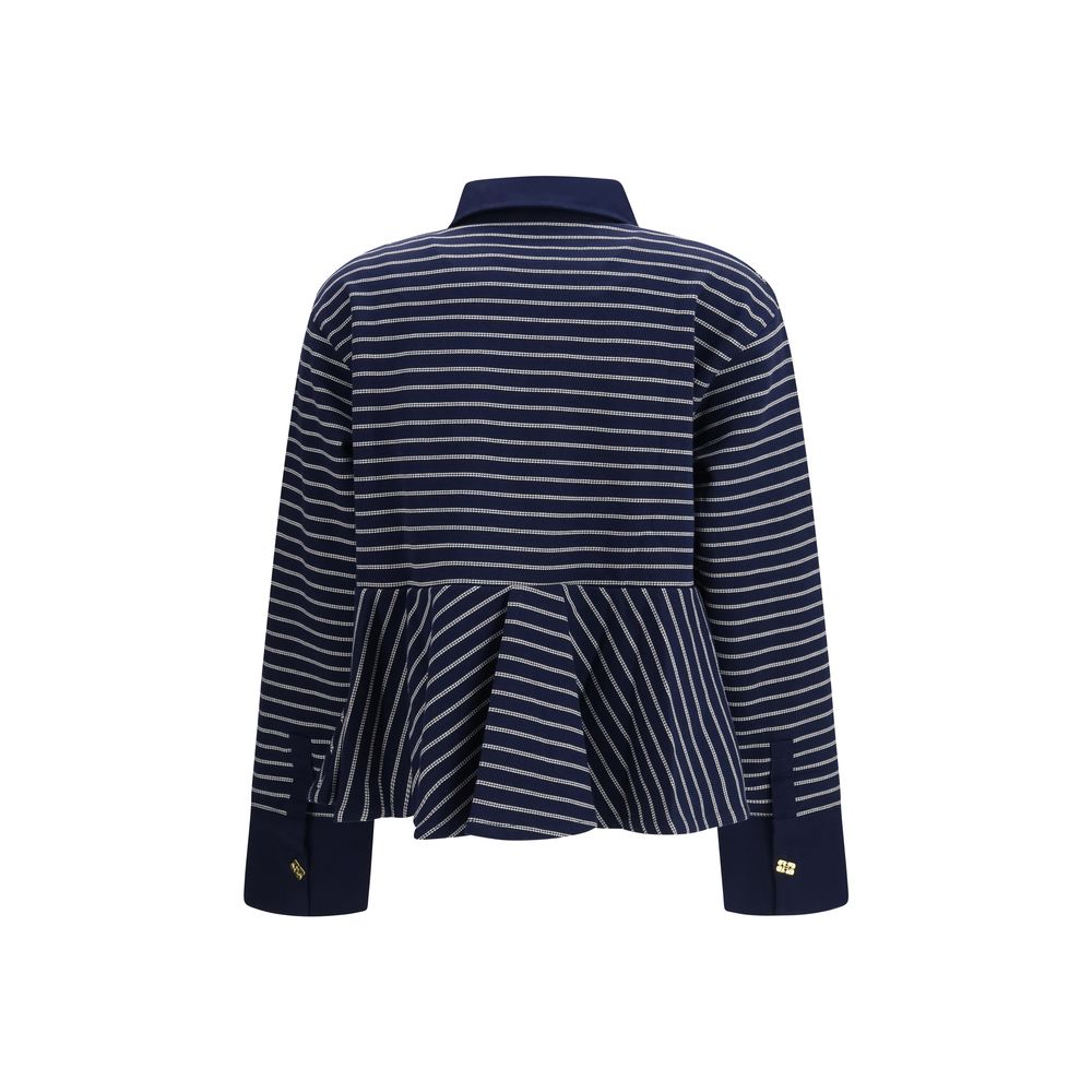 Ganni Blue Cotton Polo Women's Shirt