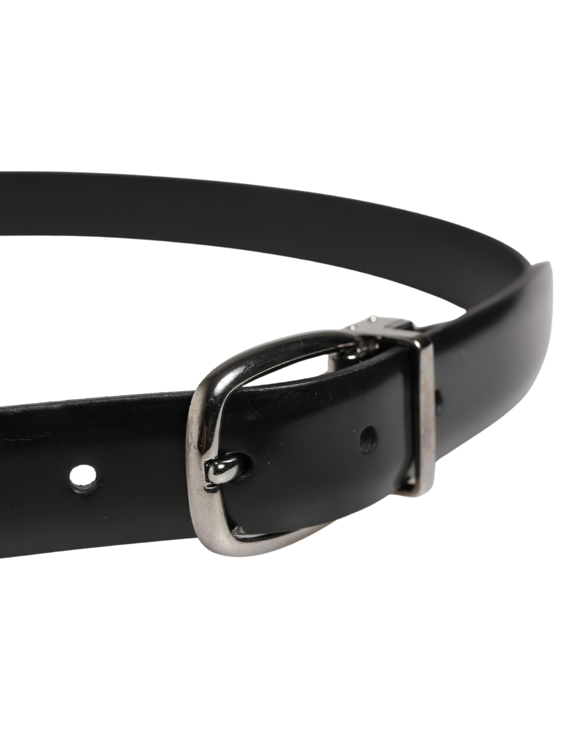 Dolce & Gabbana Men Black Classic Leather Metal Buckle Men's Belt (Pre-Owned)