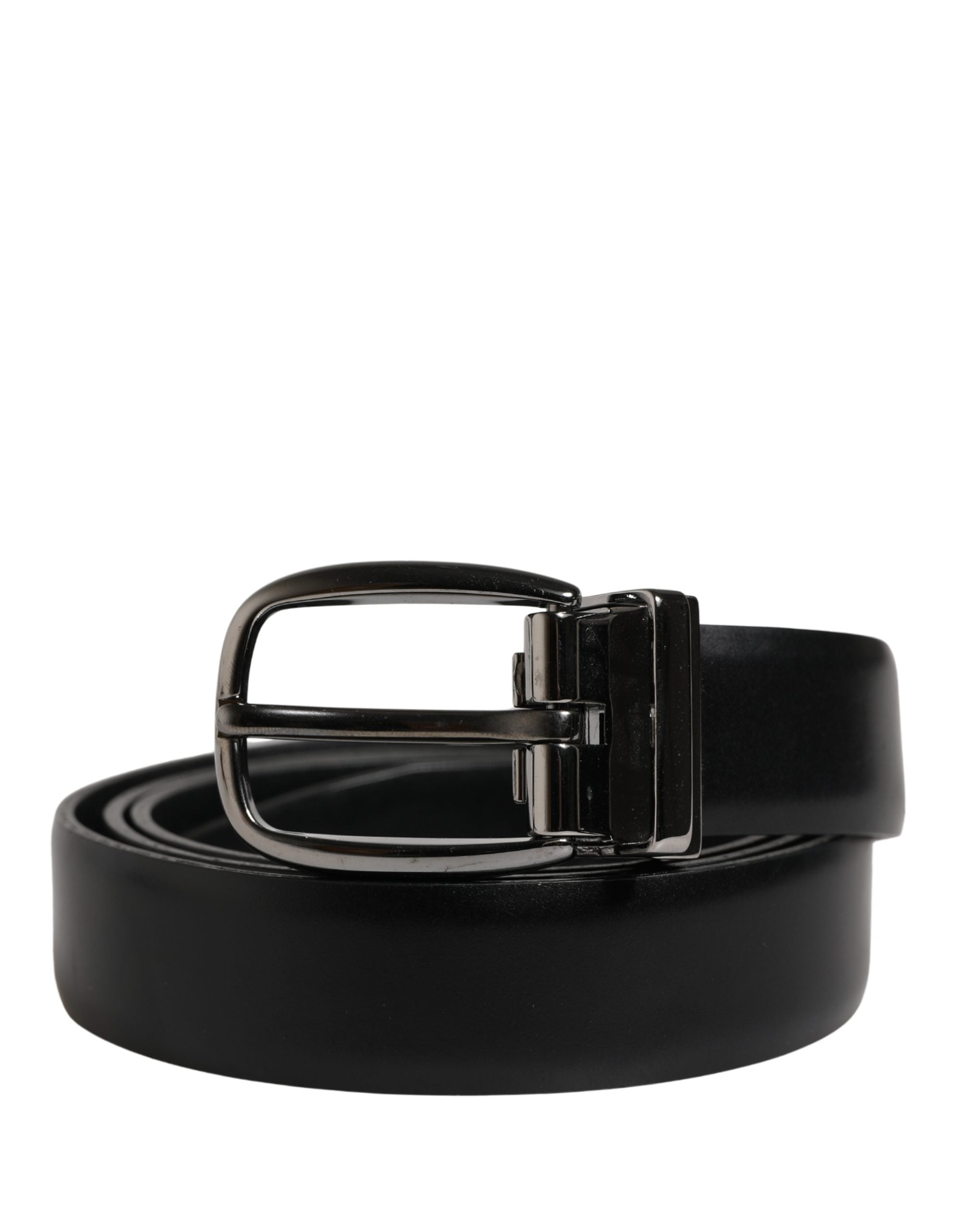 Dolce & Gabbana Men Black Classic Leather Metal Buckle Men's Belt (Pre-Owned)