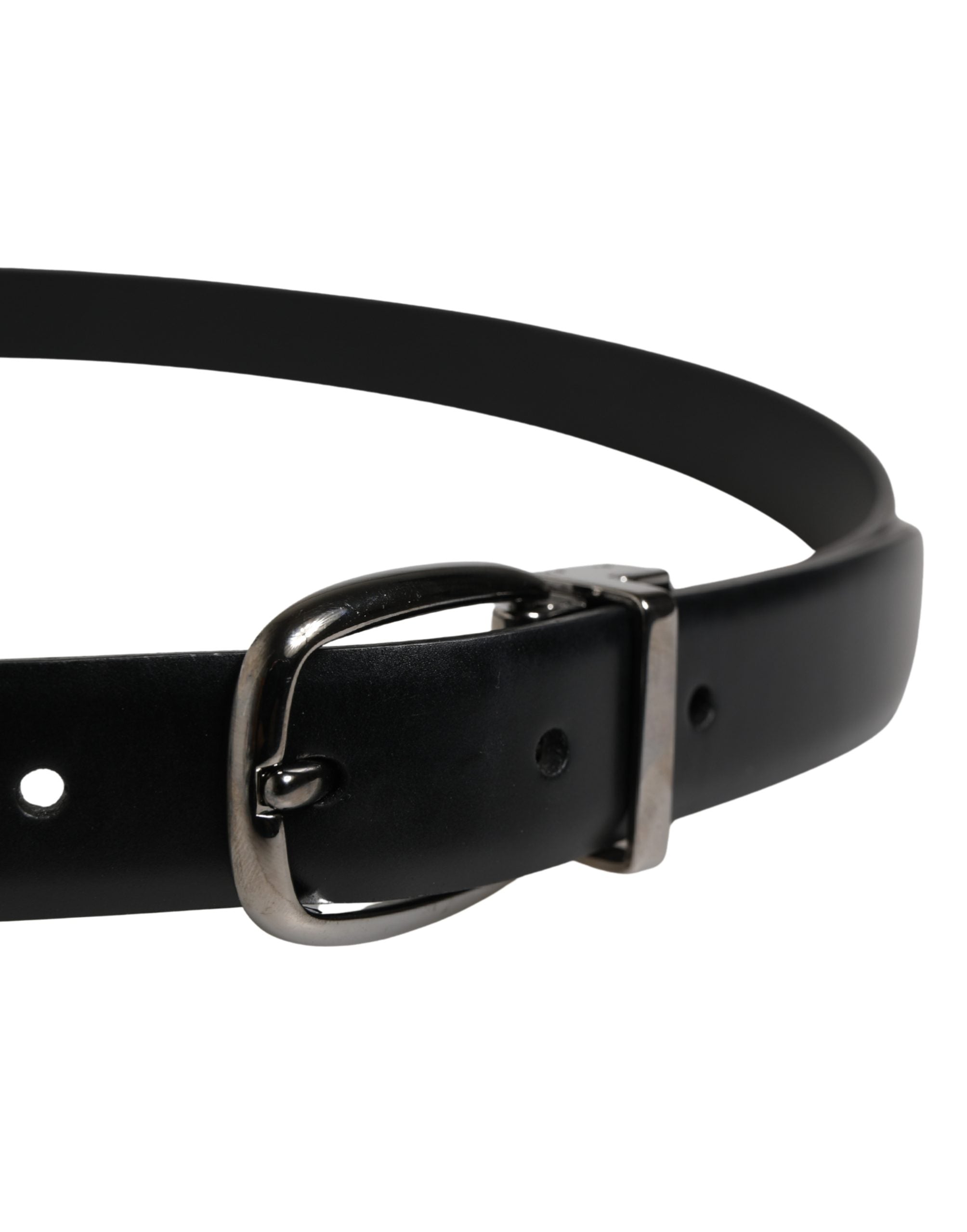 Dolce & Gabbana Men Black Classic Leather Metal Buckle Men's Belt (Pre-Owned)