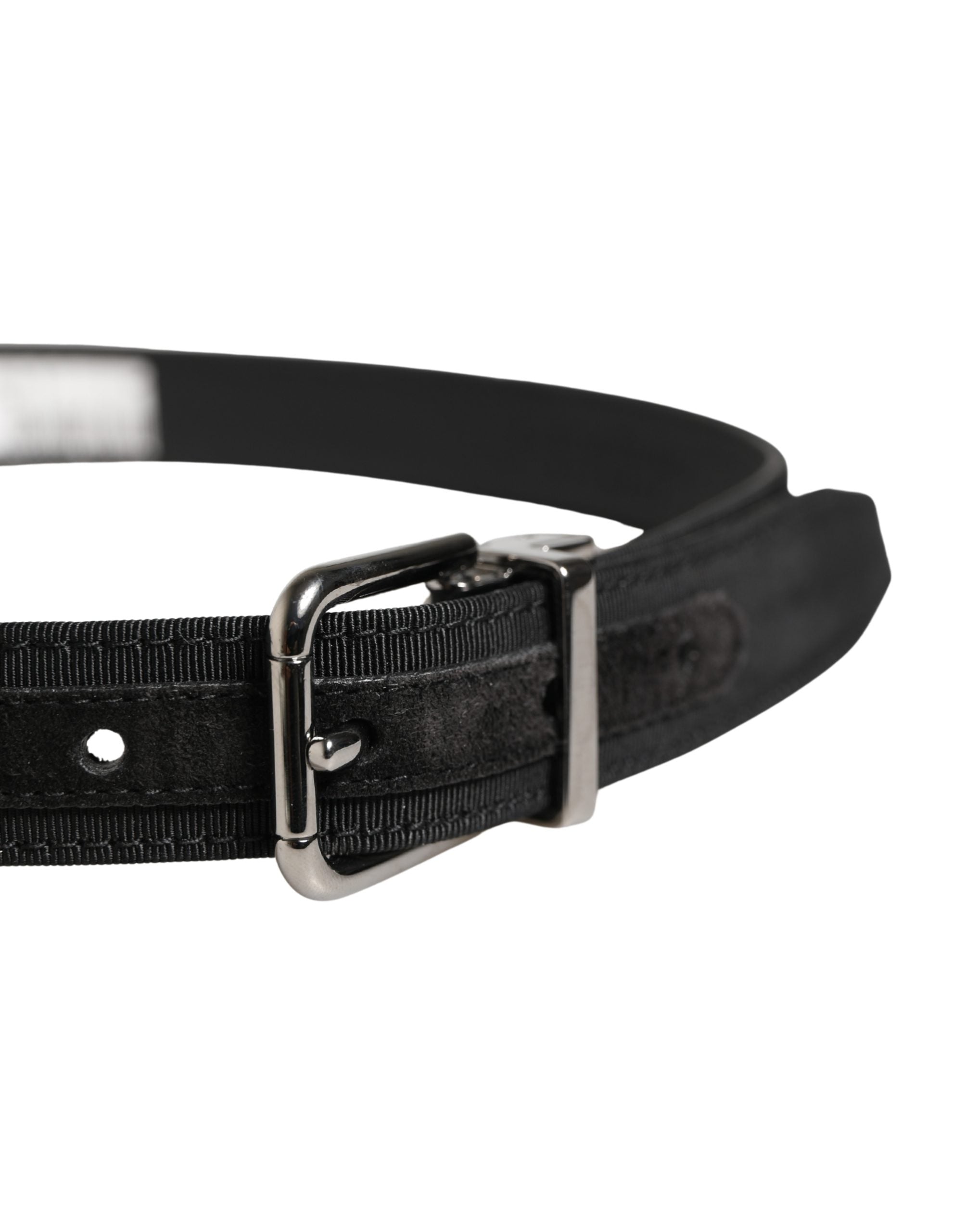 Dolce & Gabbana Men Black Viscose Leather Metal Buckle Men's Belt