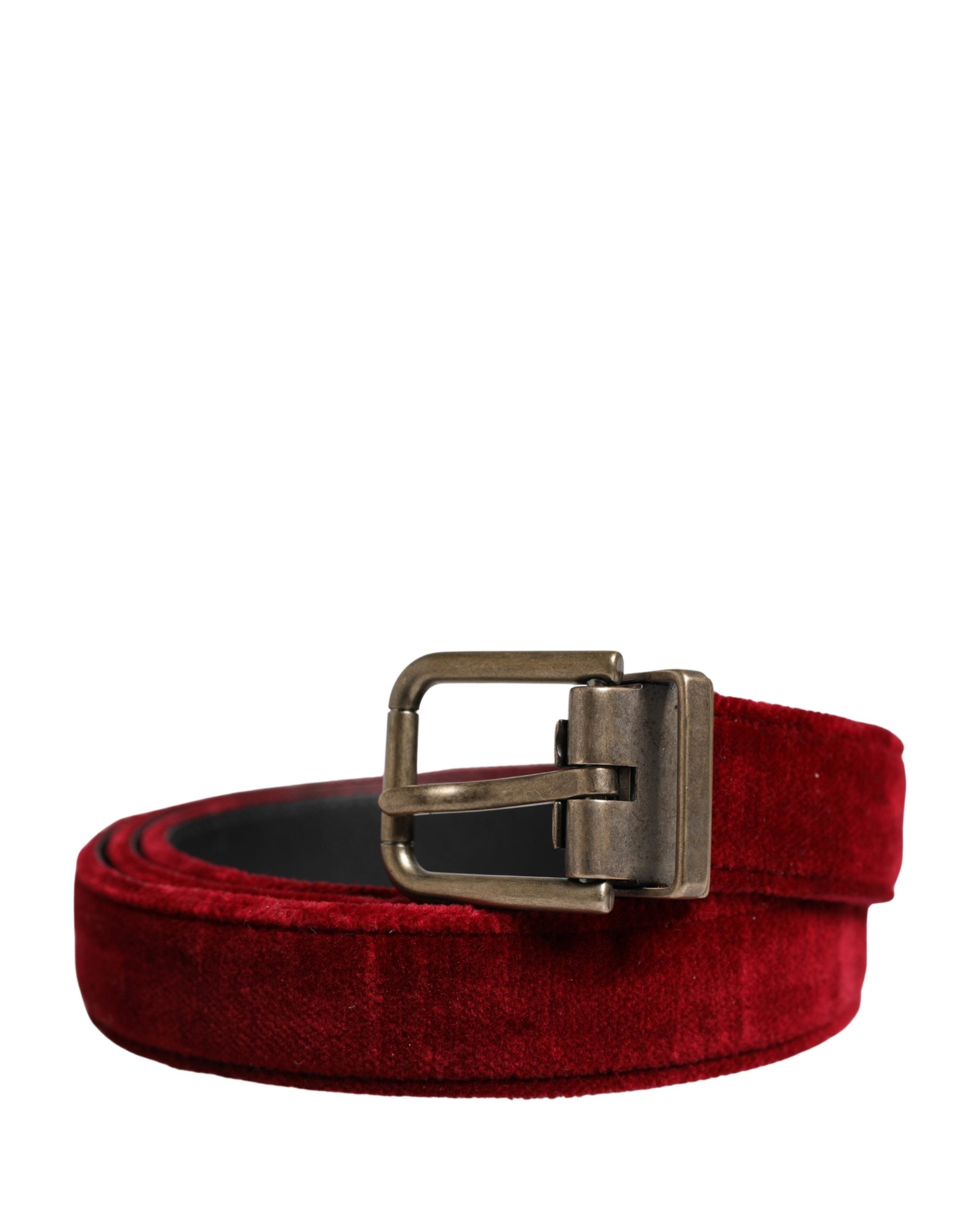 Dolce & Gabbana Men Burgundy Velvet Cotton Metal Buckle Men's Belt