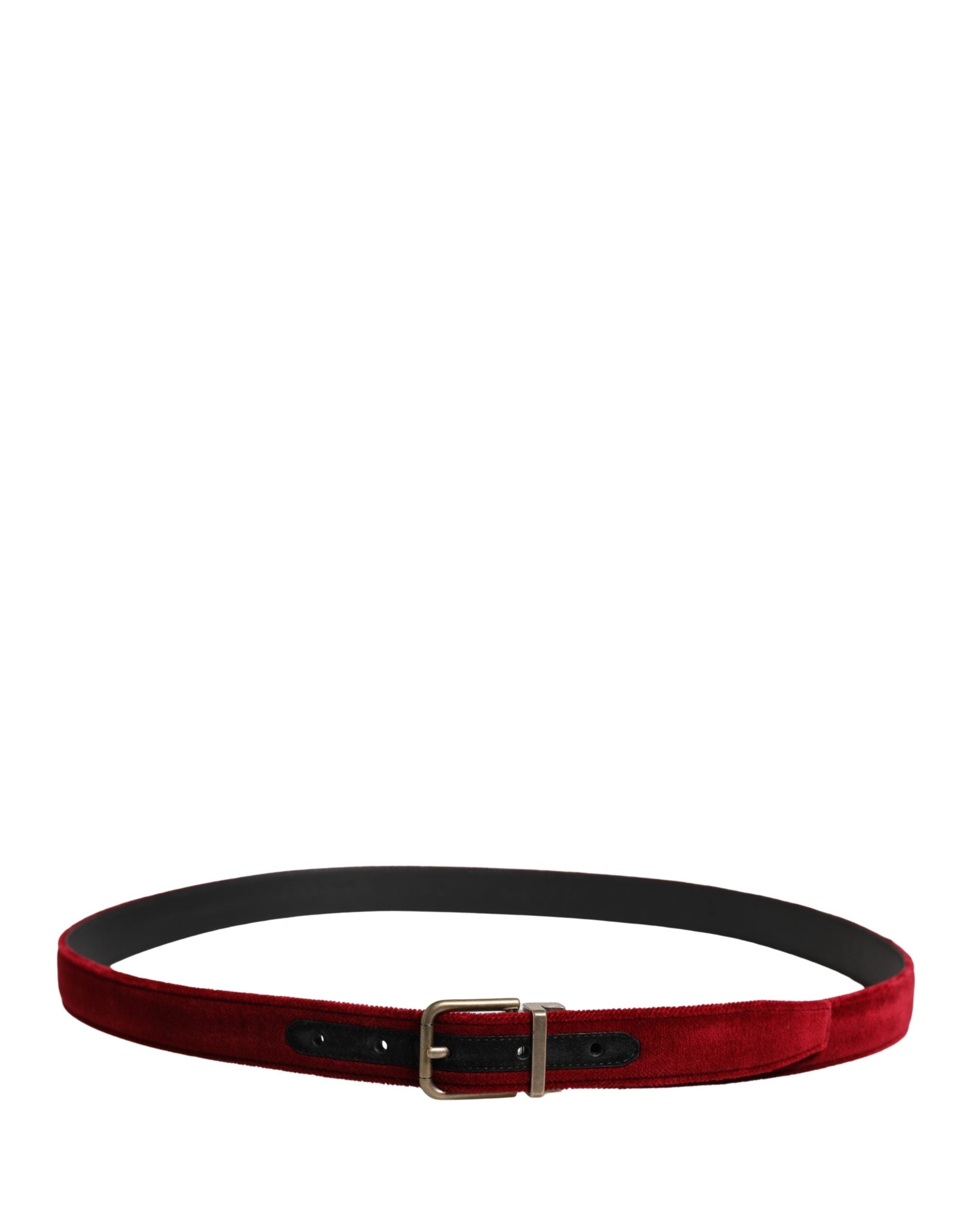 Dolce & Gabbana Men Burgundy Velvet Cotton Metal Buckle Men's Belt