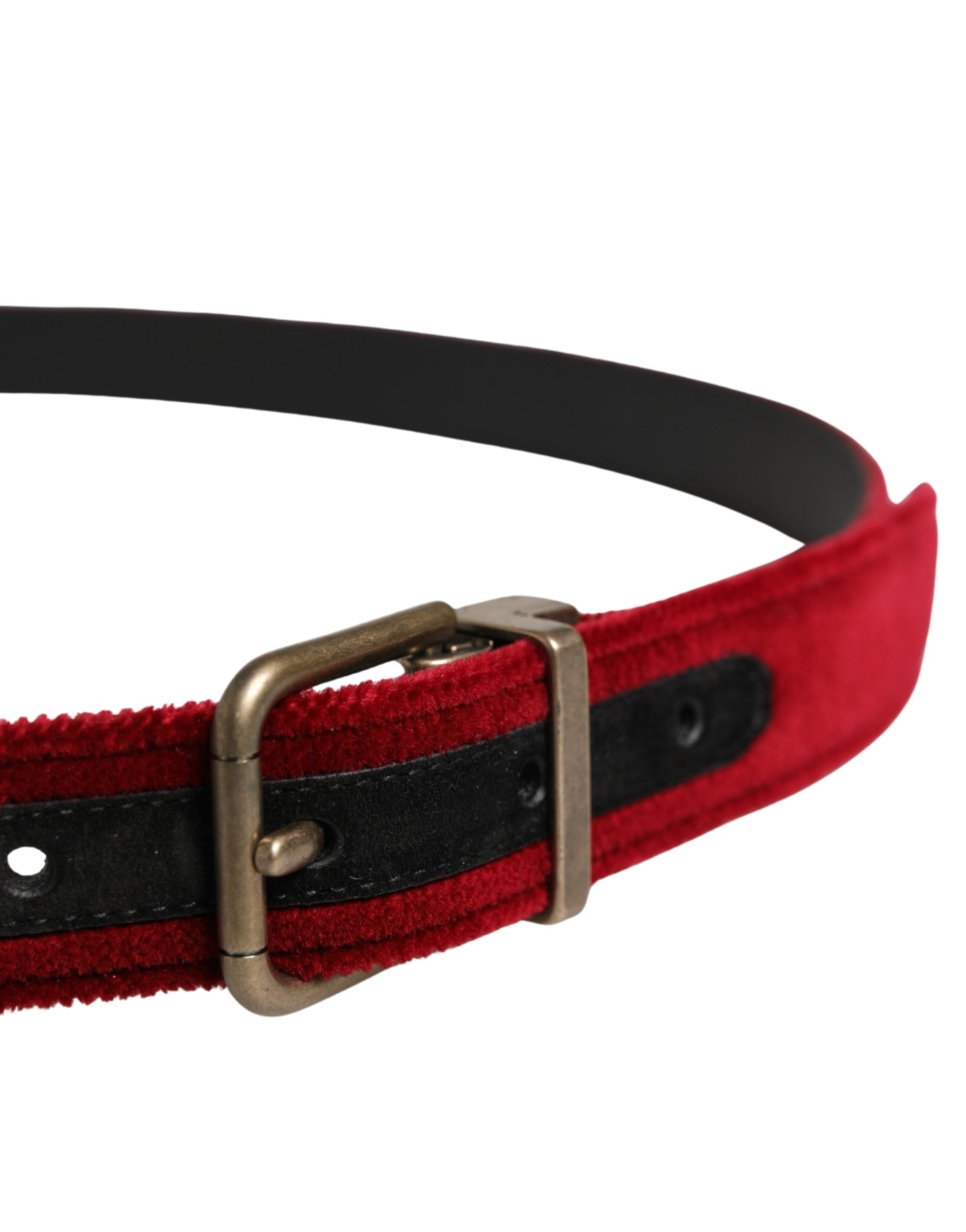 Dolce & Gabbana Men Burgundy Velvet Cotton Metal Buckle Men's Belt