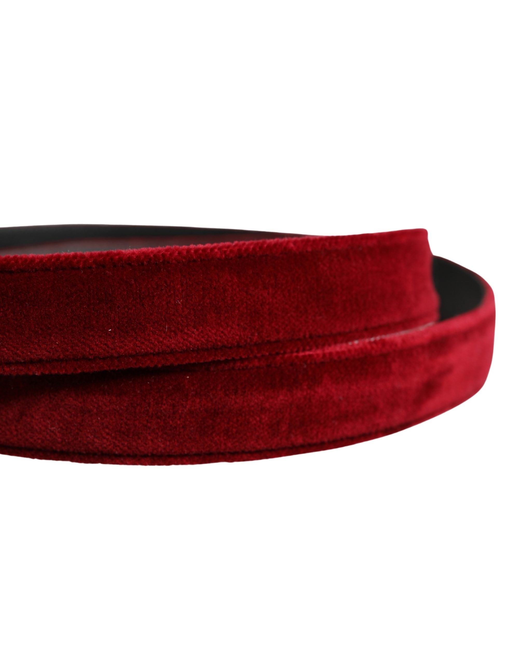 Dolce & Gabbana Men Burgundy Velvet Cotton Metal Buckle Men's Belt