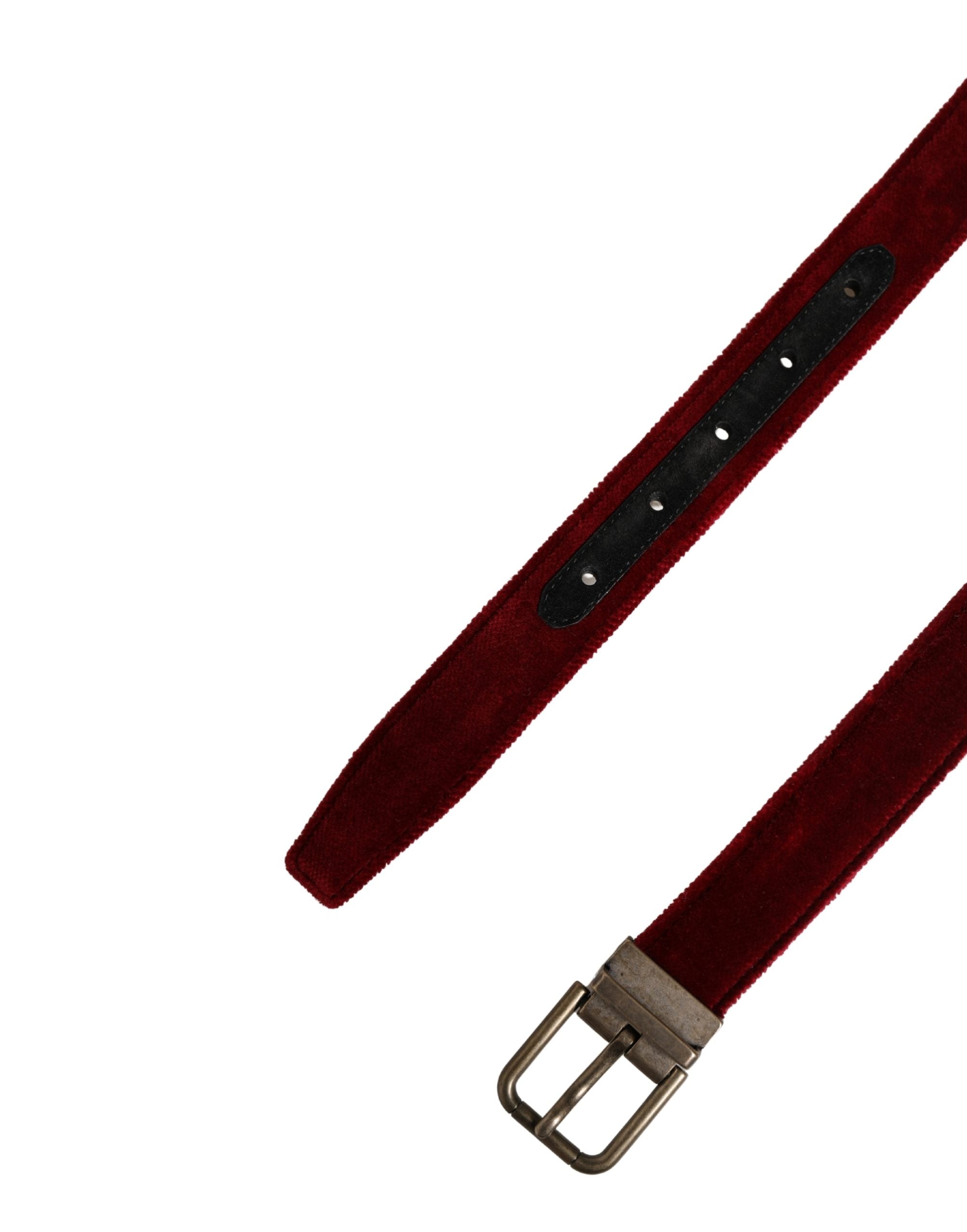 Dolce & Gabbana Men Burgundy Velvet Cotton Metal Buckle Men's Belt