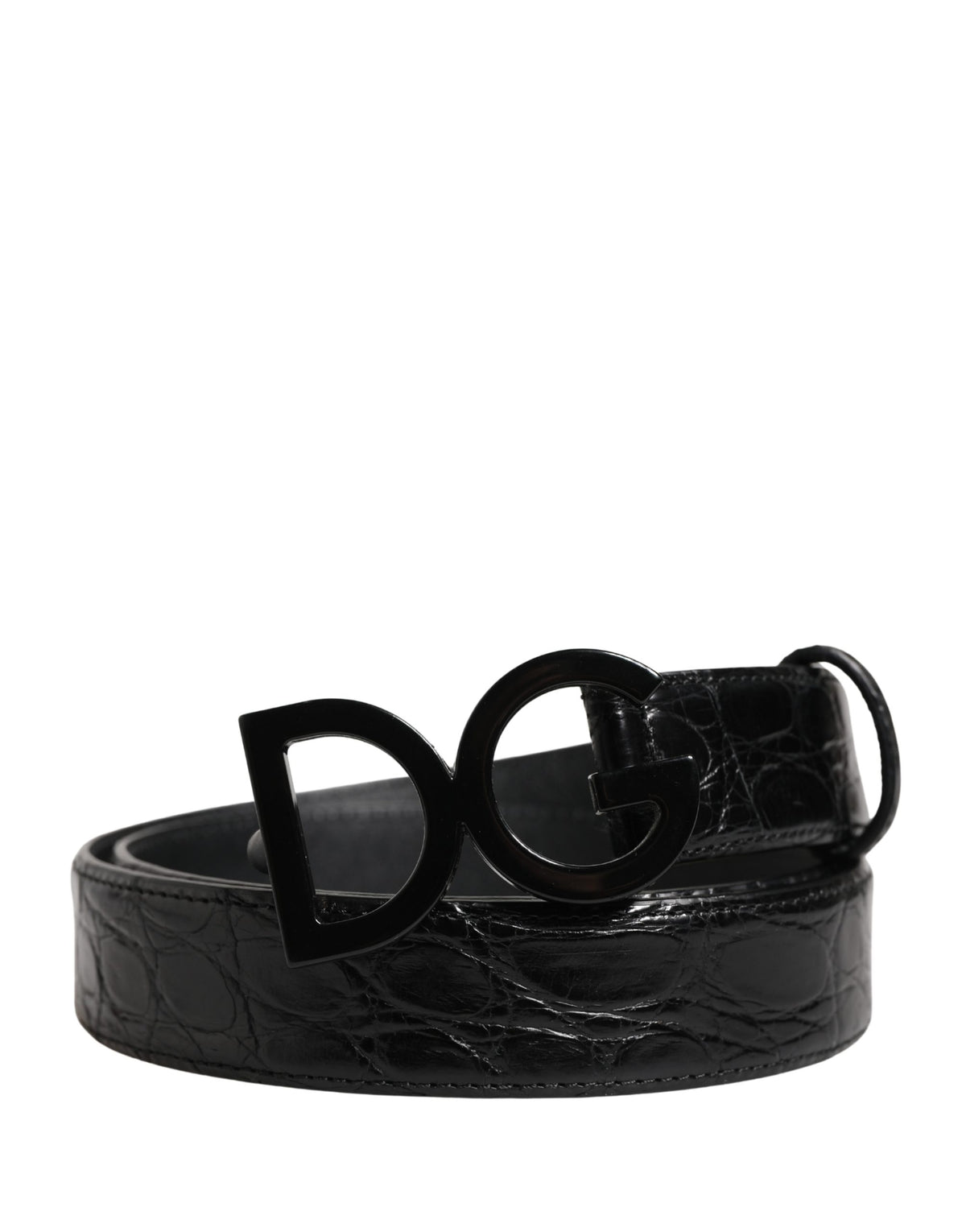 Dolce & Gabbana Men Black Exotic Leather Logo Buckle Men's Belt