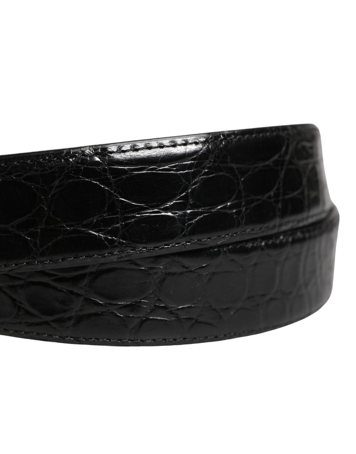Dolce & Gabbana Men Black Exotic Leather Logo Buckle Men's Belt