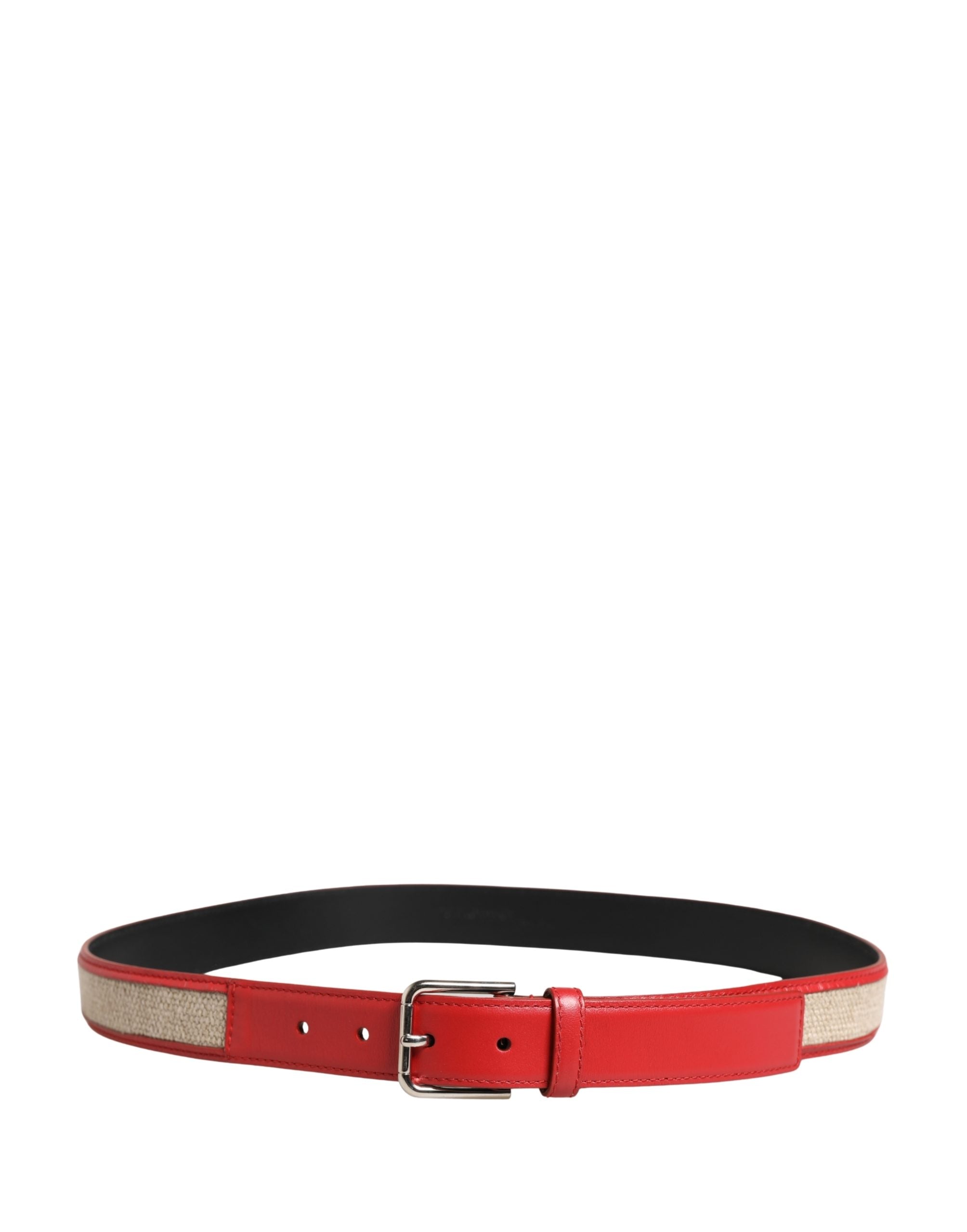 Dolce & Gabbana Men Beige Red Woven Leather Metal Buckle Men's Belt