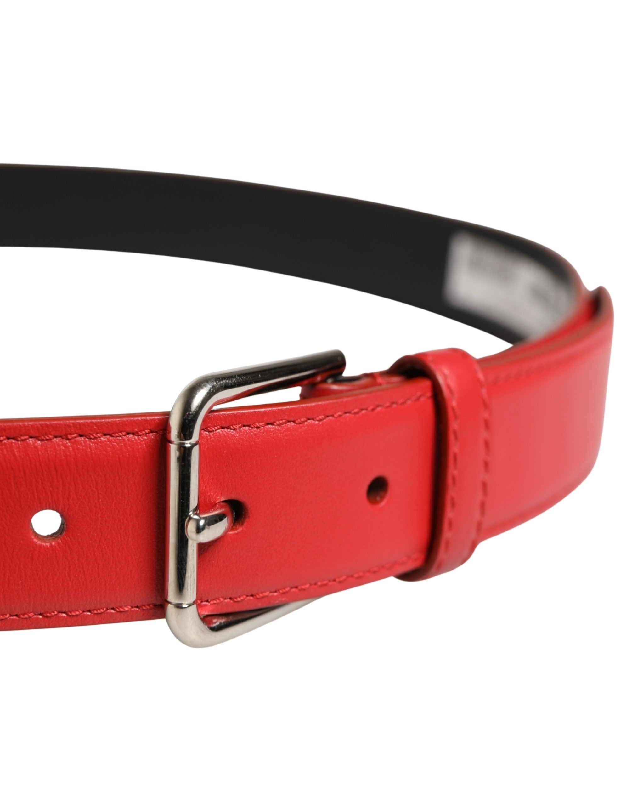 Dolce & Gabbana Men Beige Red Woven Leather Metal Buckle Men's Belt