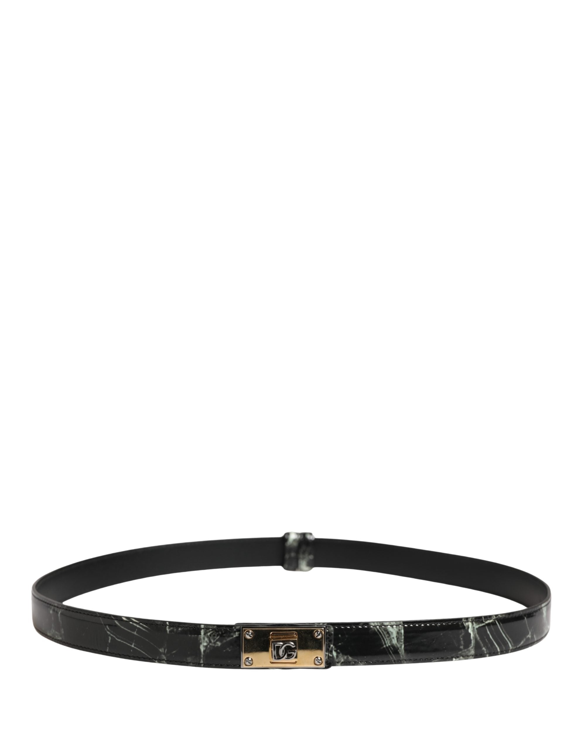 Dolce & Gabbana Men Black Marble Leather DG Logo Buckle Men's Belt