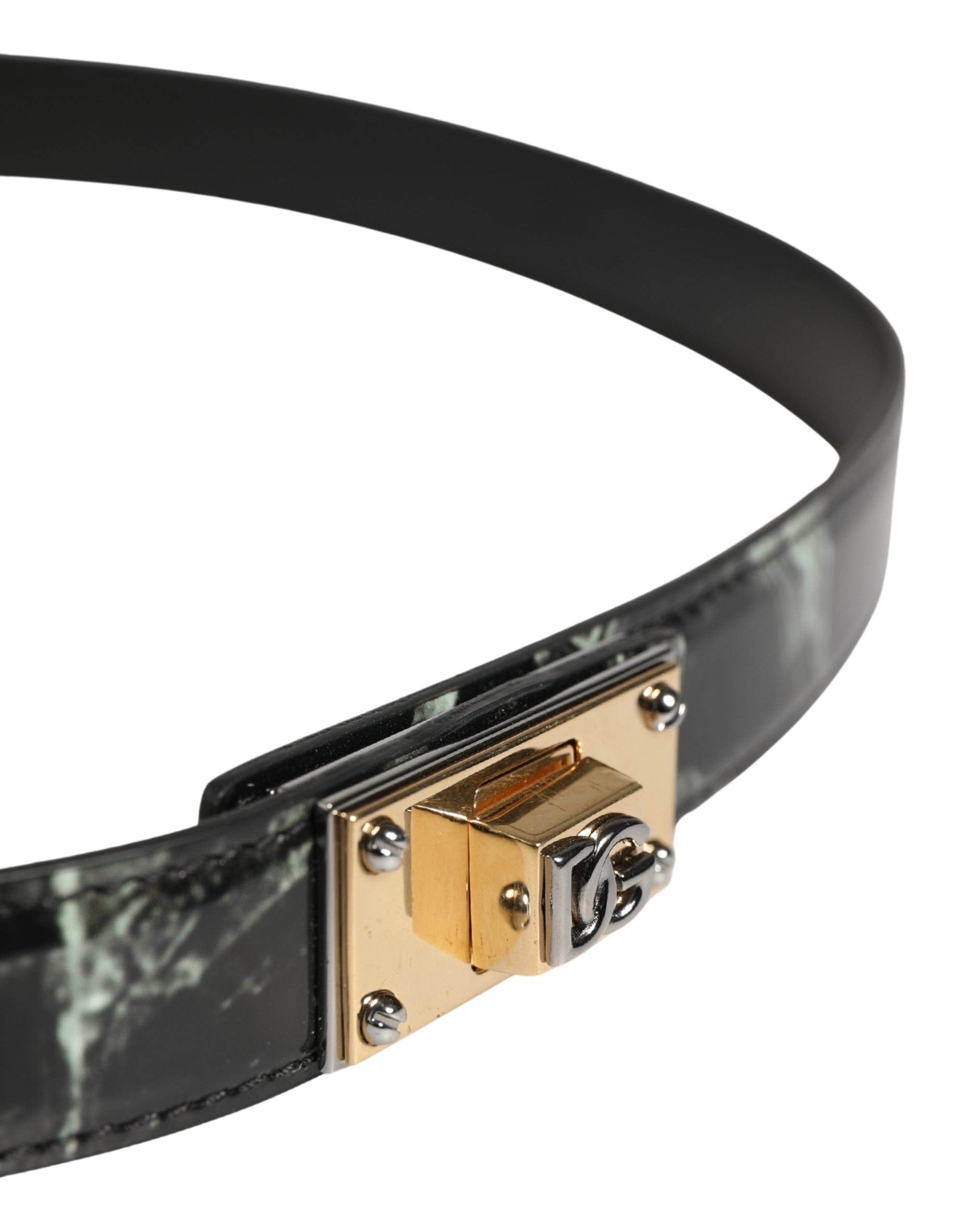 Dolce & Gabbana Men Black Marble Leather DG Logo Buckle Men's Belt