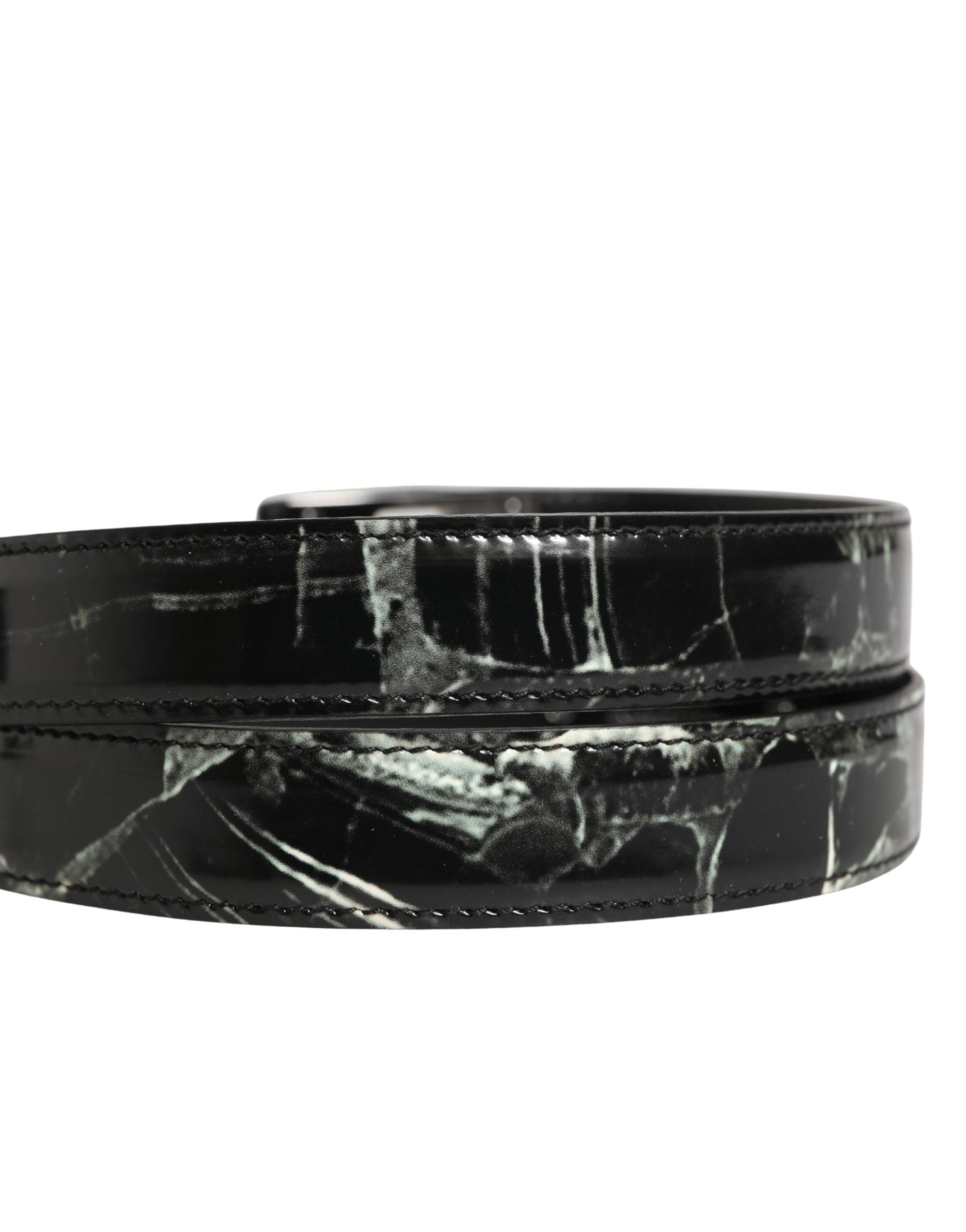 Dolce & Gabbana Men Black Marble Leather DG Logo Buckle Men's Belt