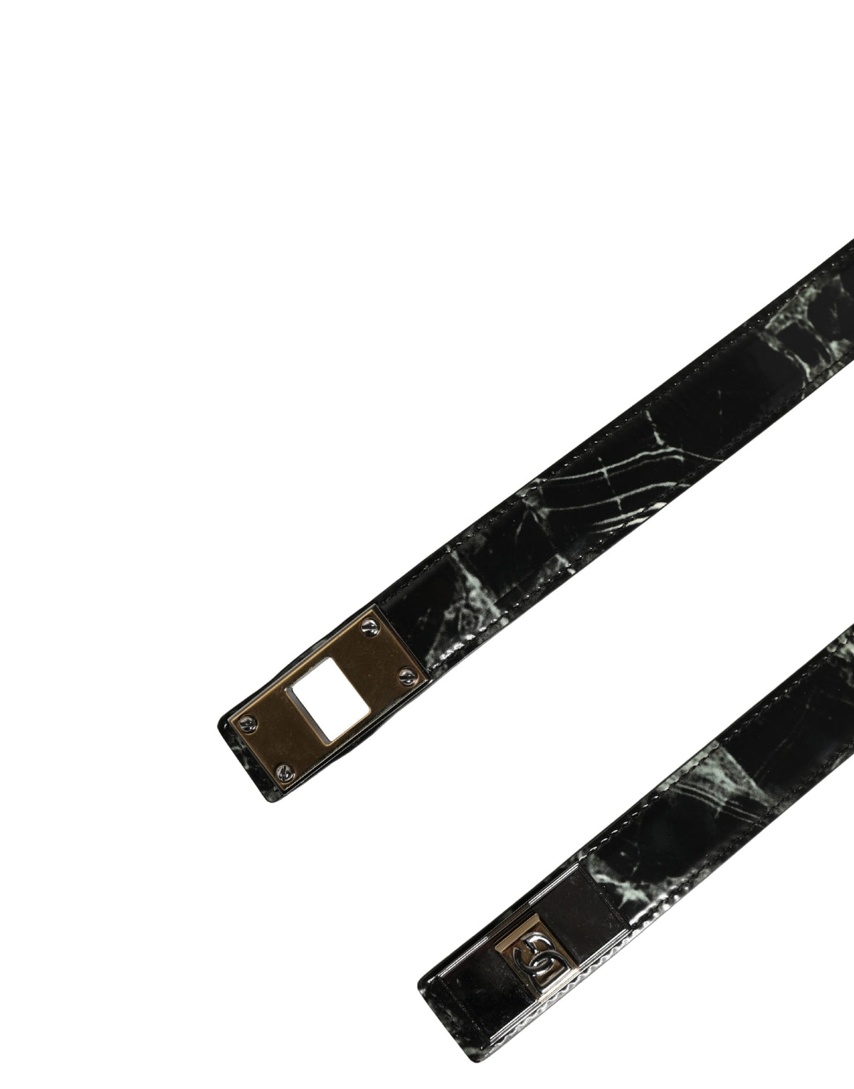 Dolce & Gabbana Men Black Marble Leather DG Logo Buckle Men's Belt