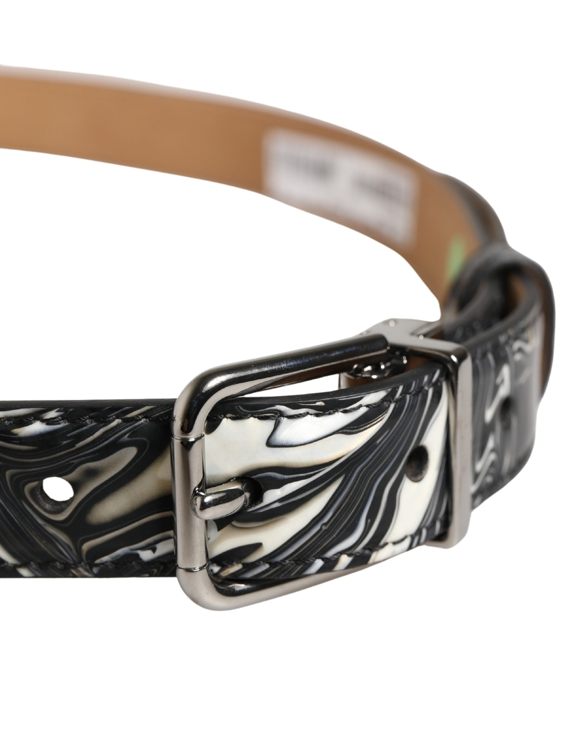 Dolce & Gabbana Men Black Marble Leather Metal Buckle Men's Belt