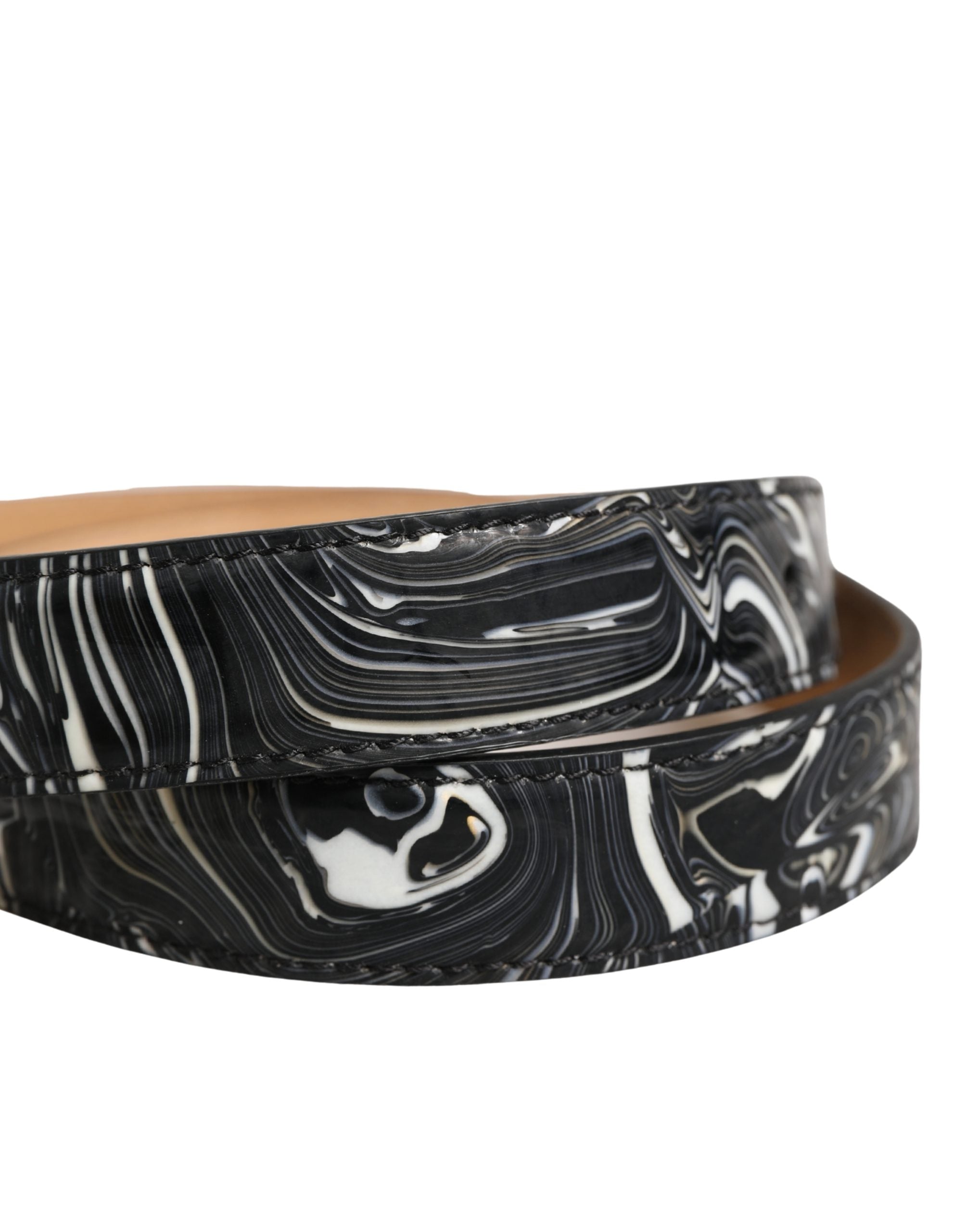 Dolce & Gabbana Men Black Marble Leather Metal Buckle Men's Belt