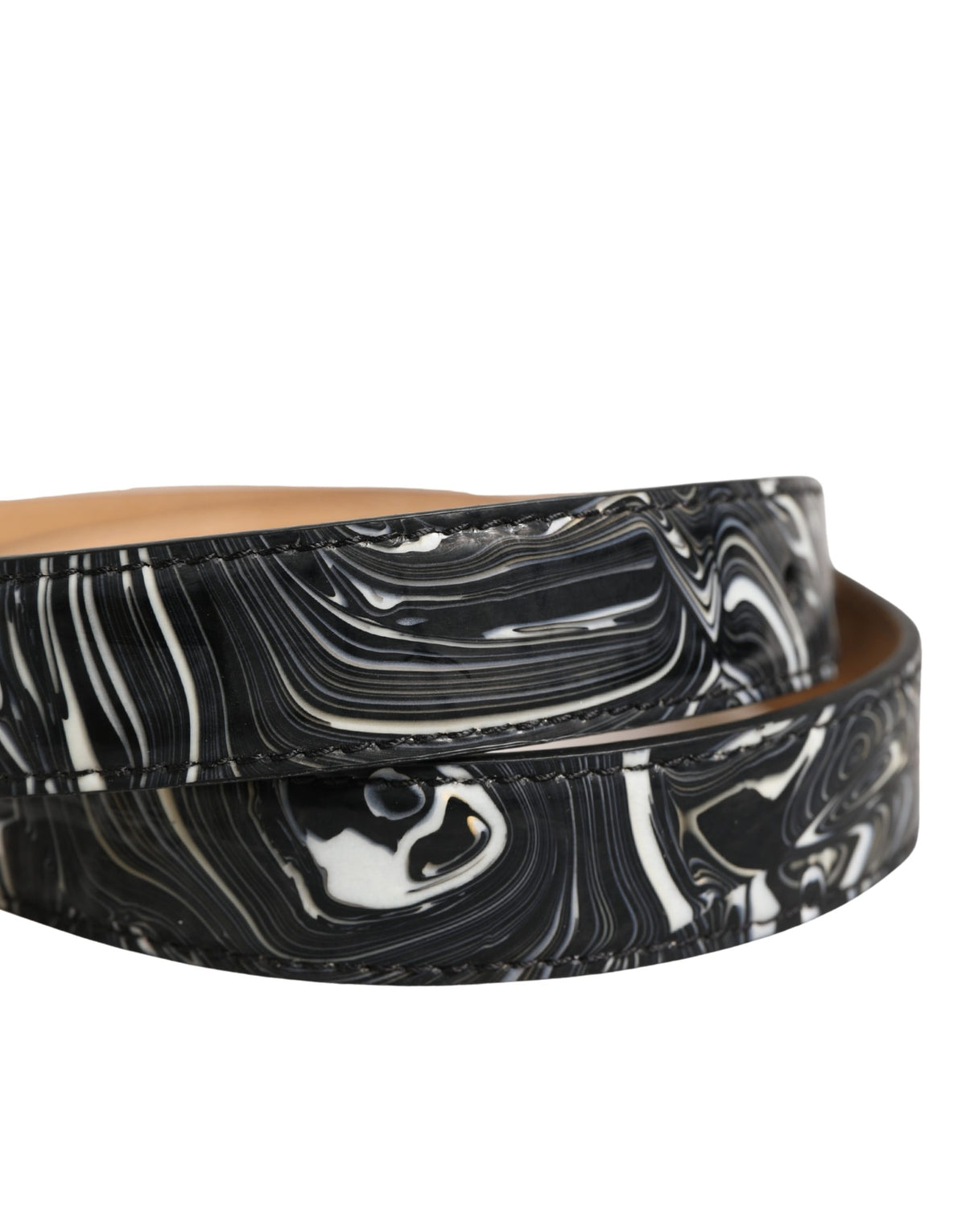 Dolce & Gabbana Men Black Marble Leather Metal Buckle Men's Belt