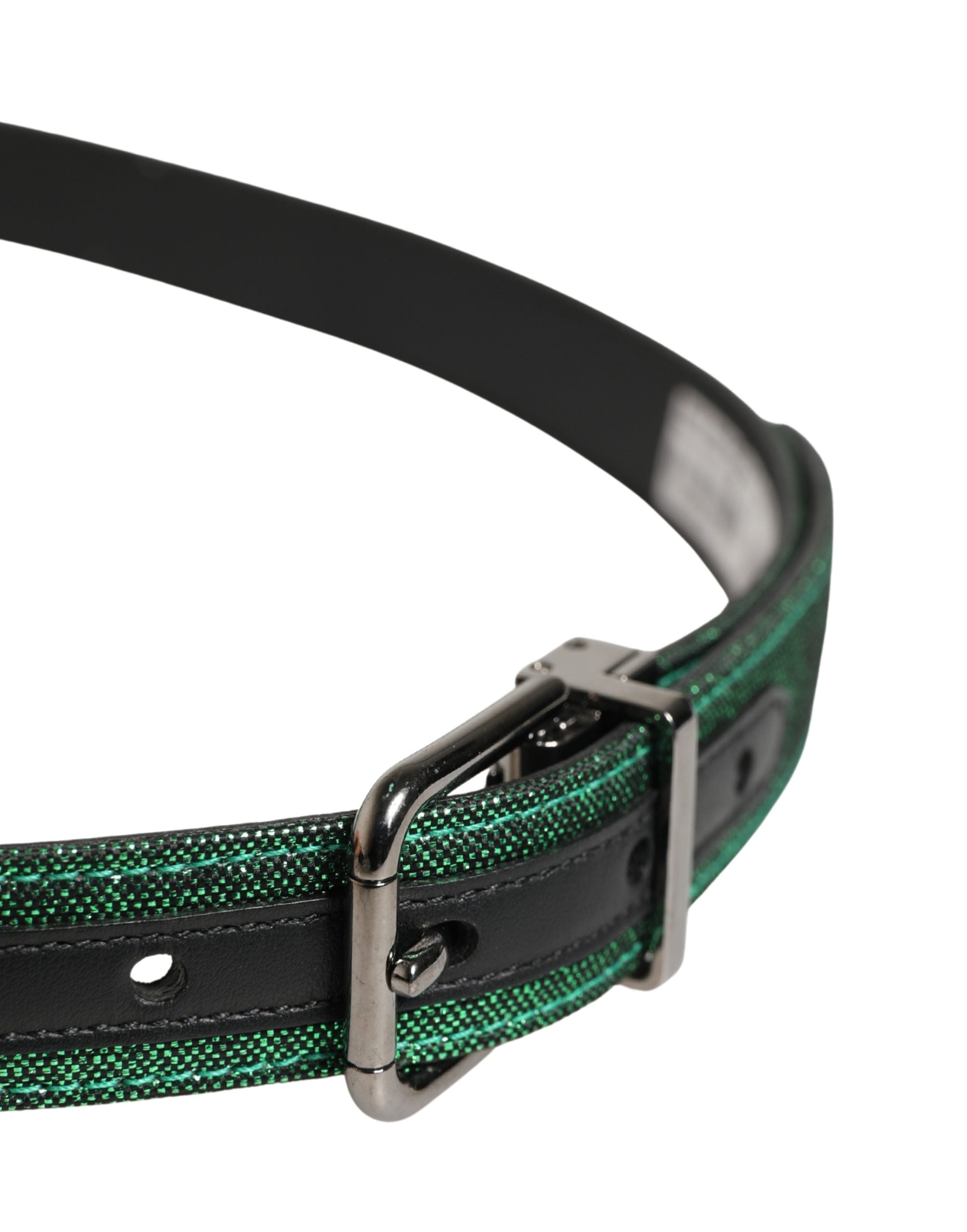 Dolce & Gabbana Men Green Lurex Polyester Metal Buckle Men's Belt