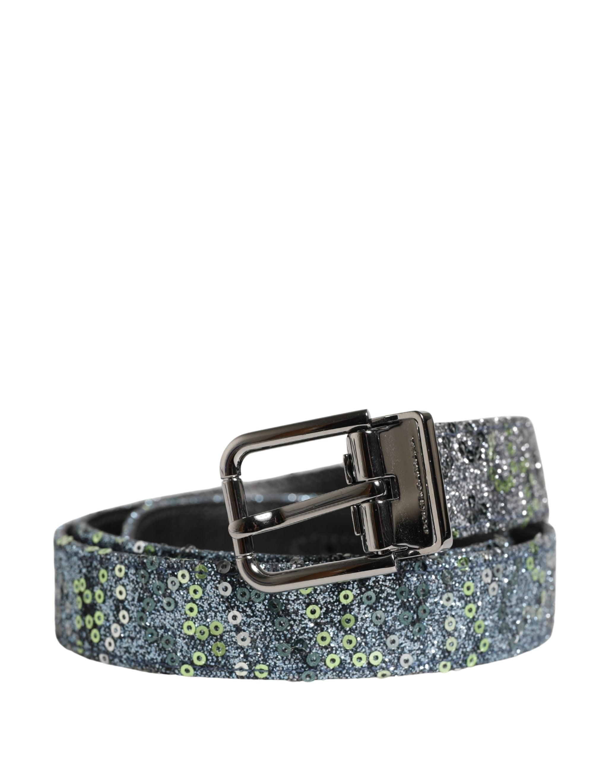 Dolce & Gabbana Men Multicolor Sequin Silver Metal Buckle Men's Belt