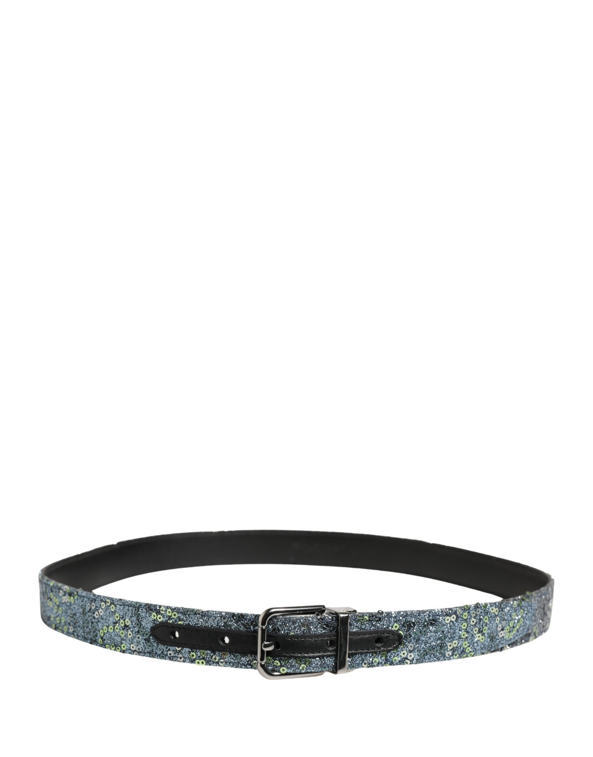 Dolce & Gabbana Men Multicolor Sequin Silver Metal Buckle Men's Belt