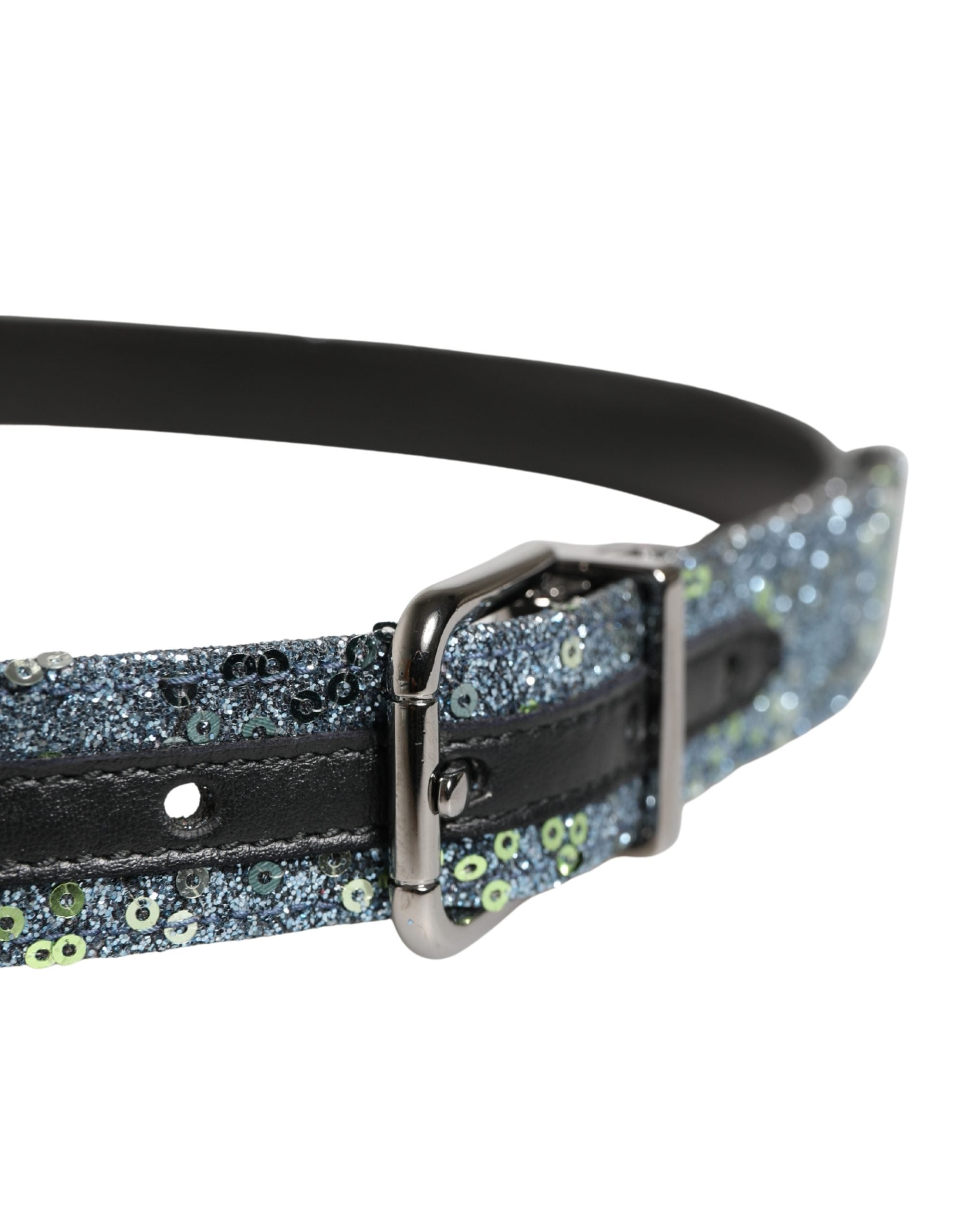 Dolce & Gabbana Men Multicolor Sequin Silver Metal Buckle Men's Belt