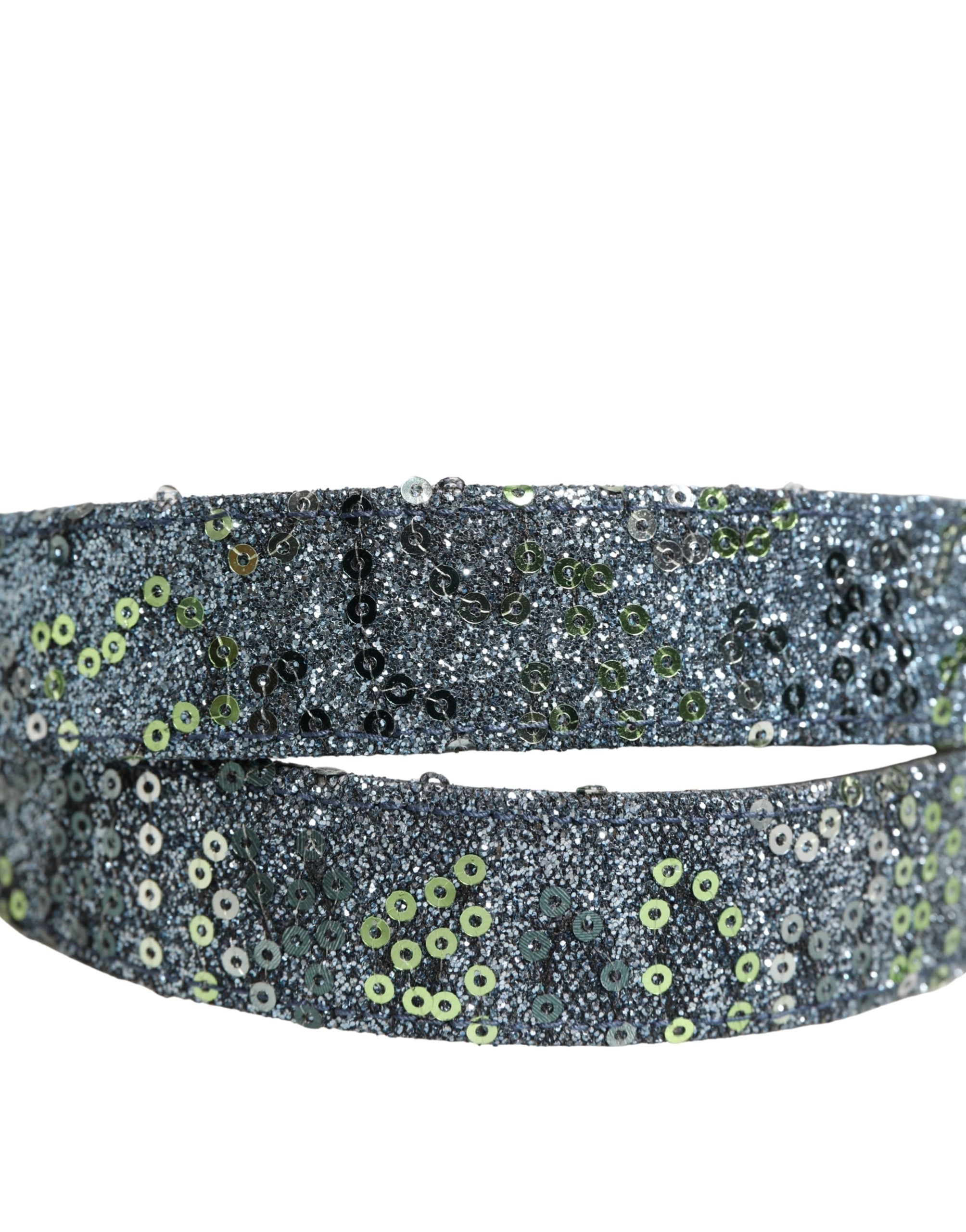 Dolce & Gabbana Men Multicolor Sequin Silver Metal Buckle Men's Belt