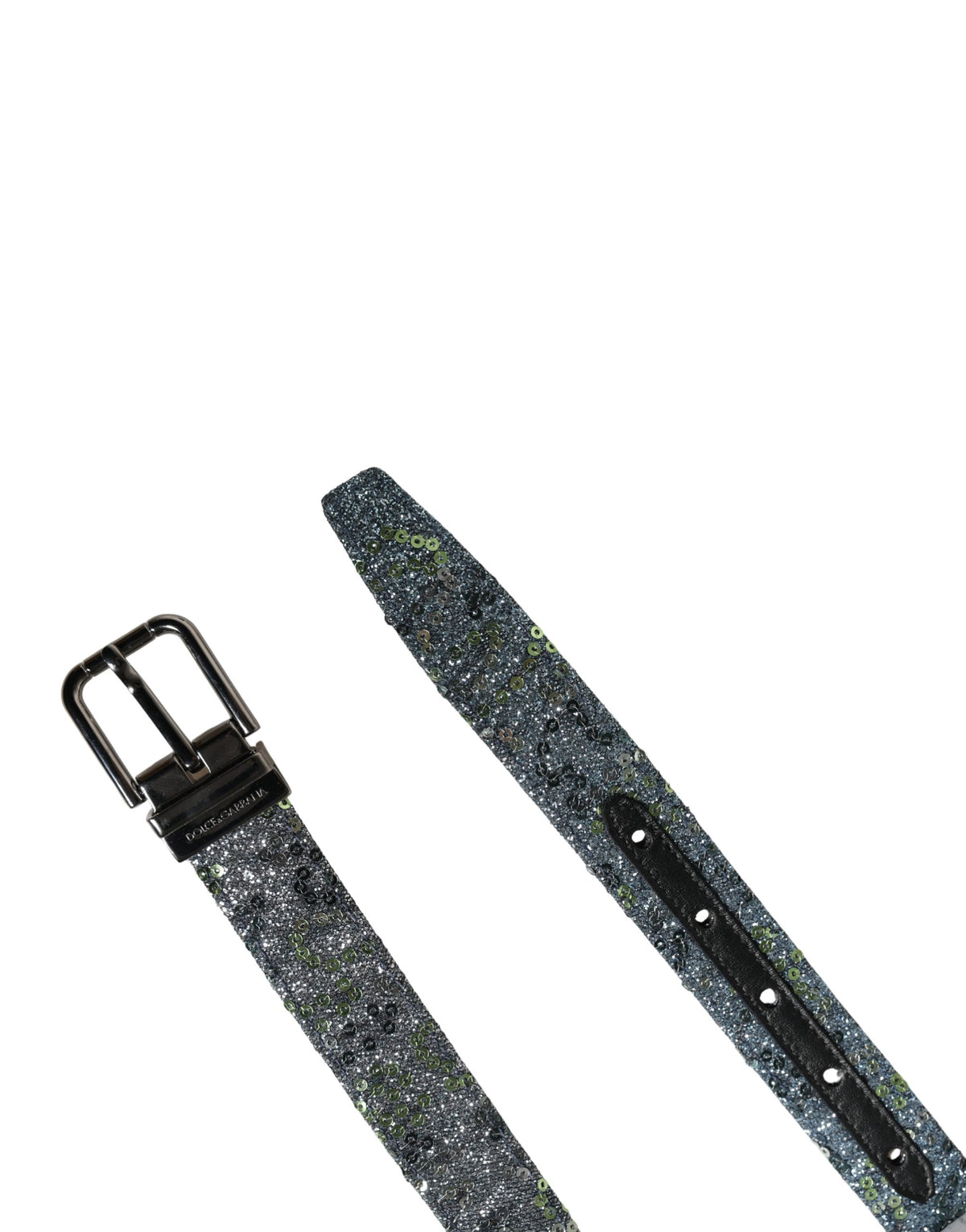 Dolce & Gabbana Men Multicolor Sequin Silver Metal Buckle Men's Belt
