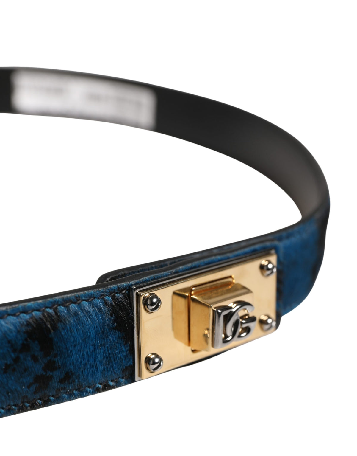 Dolce & Gabbana Men Blue Calf Leather Logo Metal Buckle Men's Belt