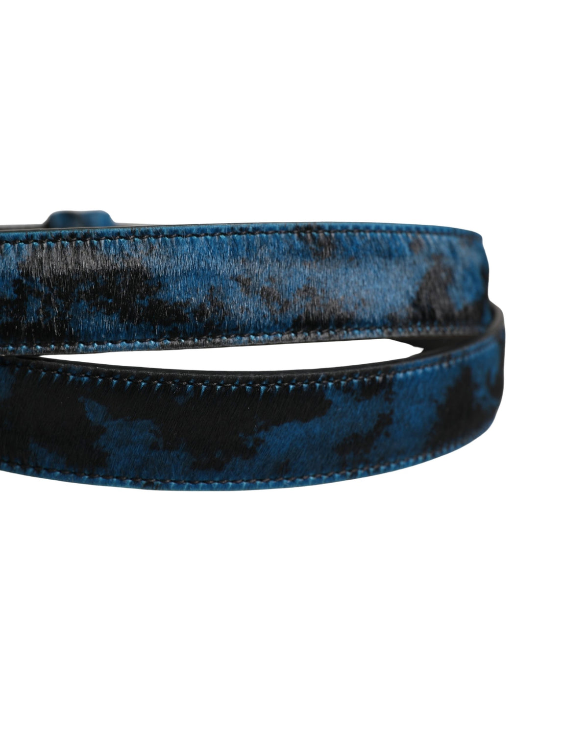Dolce & Gabbana Men Blue Calf Leather Logo Metal Buckle Men's Belt