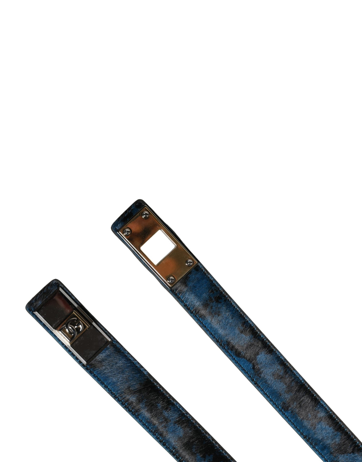 Dolce & Gabbana Men Blue Calf Leather Logo Metal Buckle Men's Belt