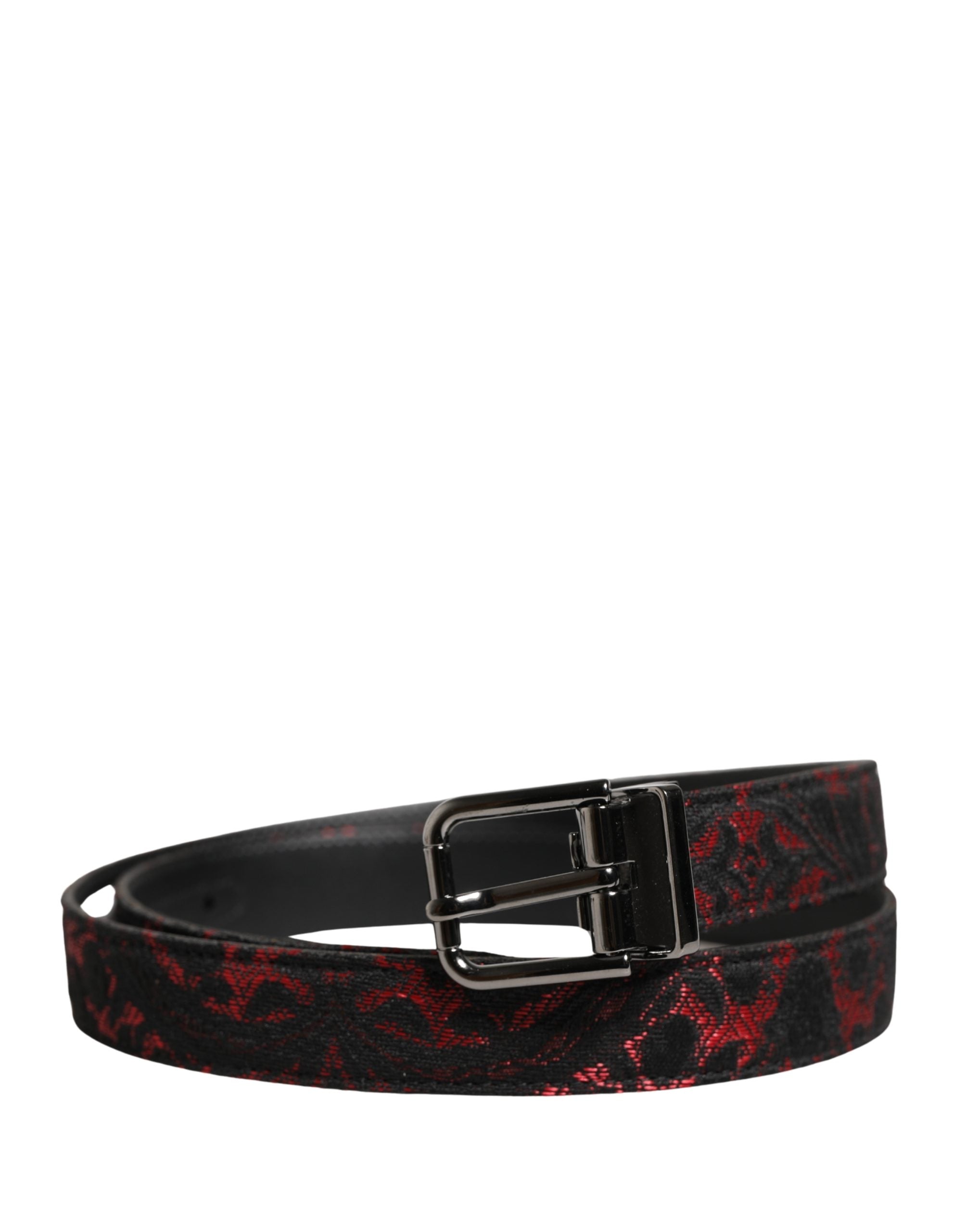 Dolce & Gabbana Black Red Polyester Silver Metal Buckle Men's Belt