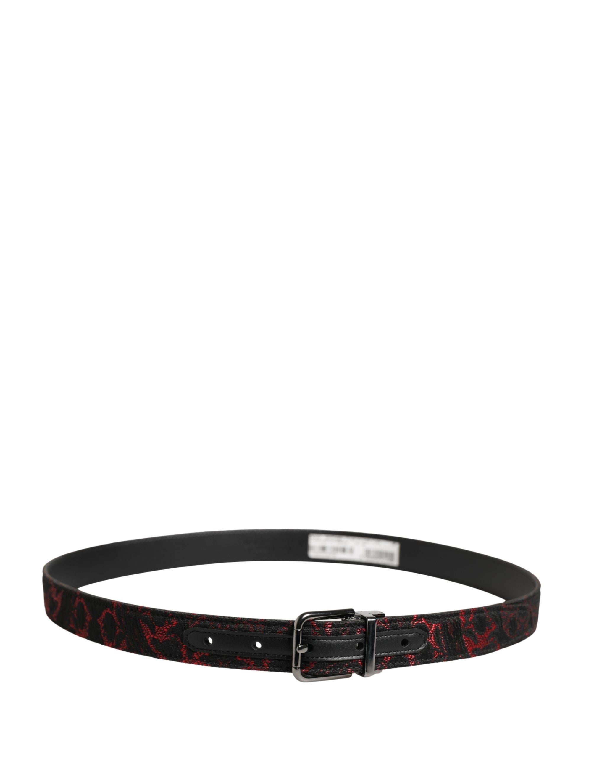 Dolce & Gabbana Black Red Polyester Silver Metal Buckle Men's Belt