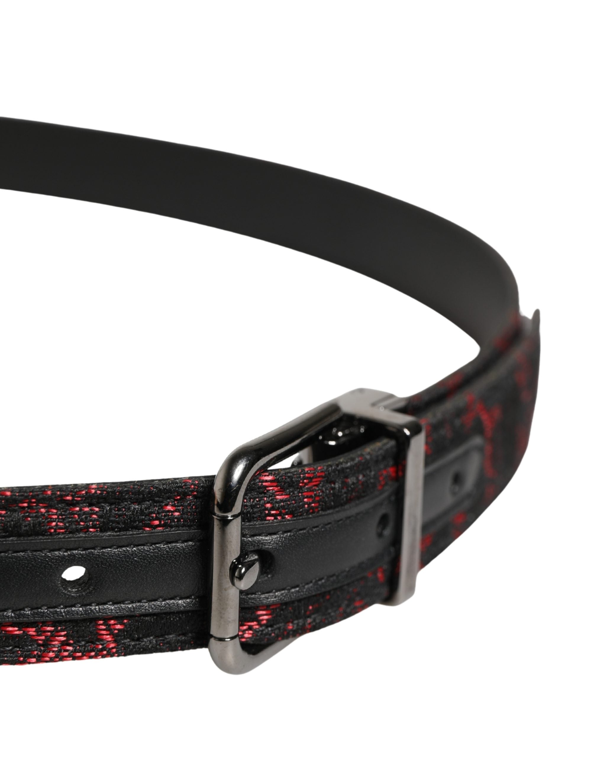 Dolce & Gabbana Black Red Polyester Silver Metal Buckle Men's Belt
