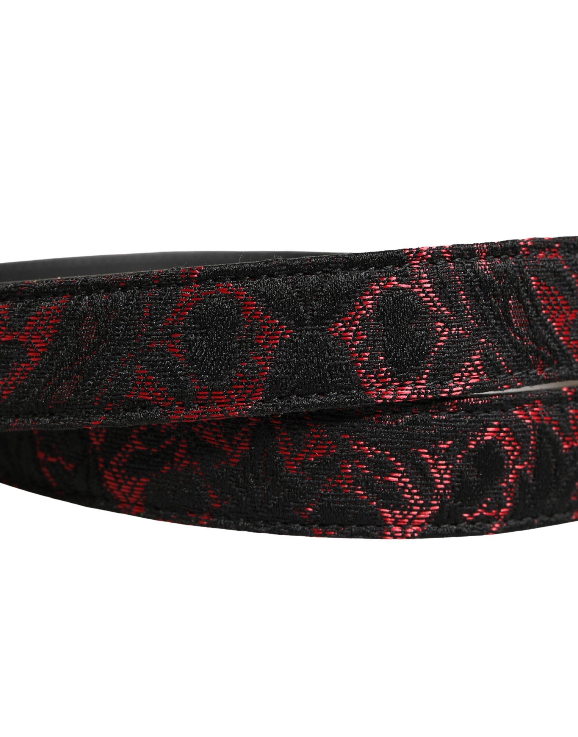 Dolce & Gabbana Black Red Polyester Silver Metal Buckle Men's Belt