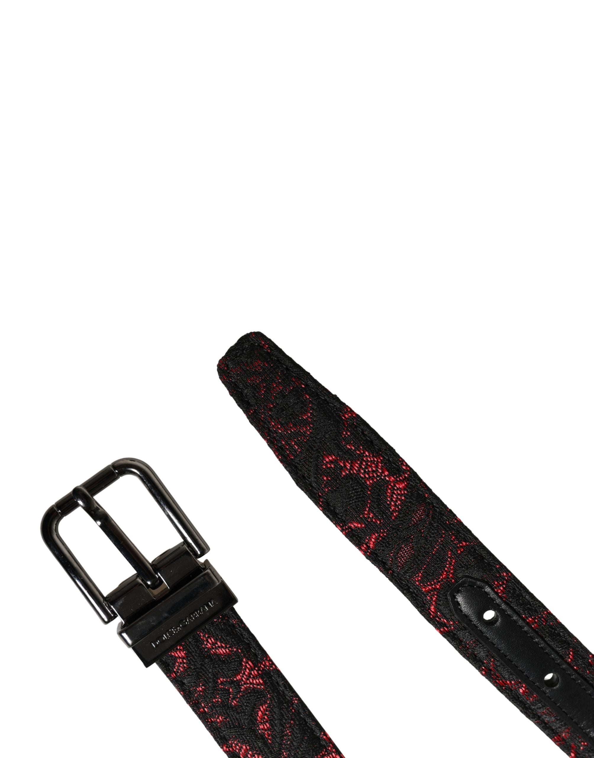 Dolce & Gabbana Black Red Polyester Silver Metal Buckle Men's Belt