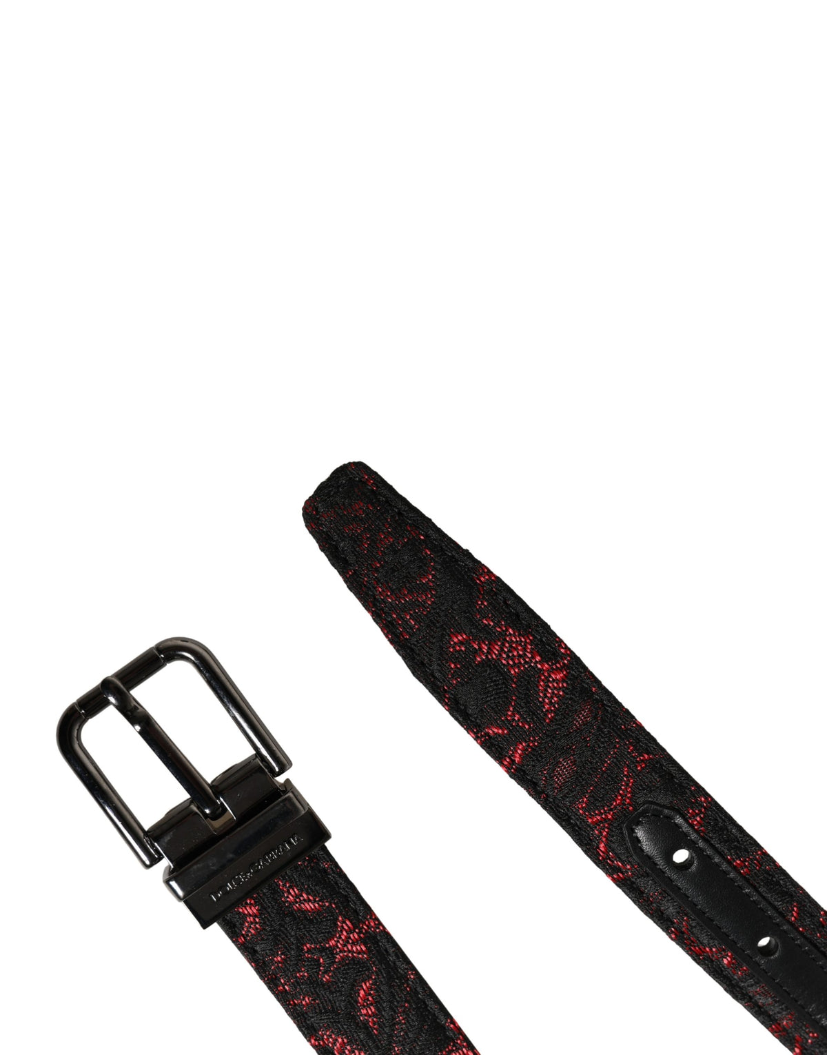 Dolce & Gabbana Black Red Polyester Silver Metal Buckle Men's Belt