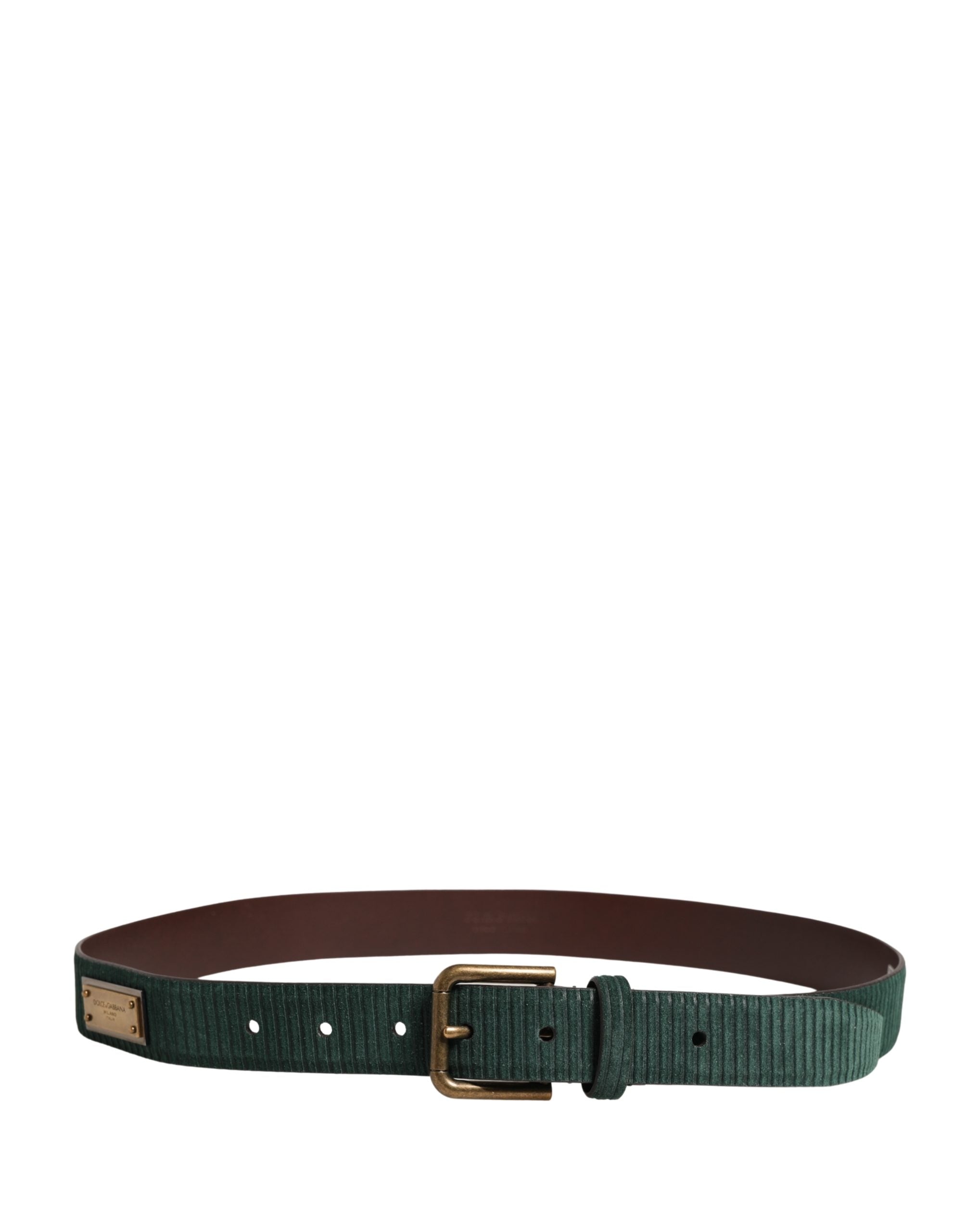 Dolce & Gabbana Men Green Velvet Leather Metal Buckle Men's Belt