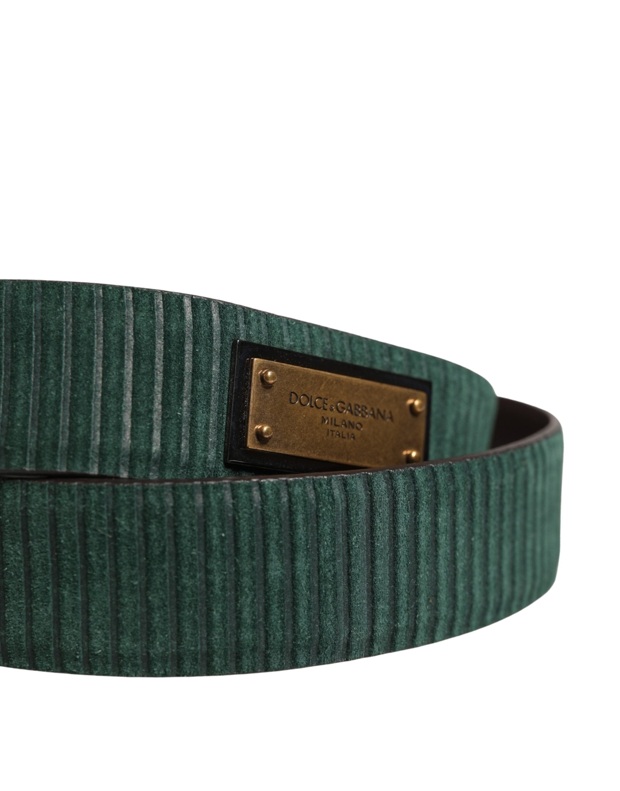 Dolce & Gabbana Men Green Velvet Leather Metal Buckle Men's Belt