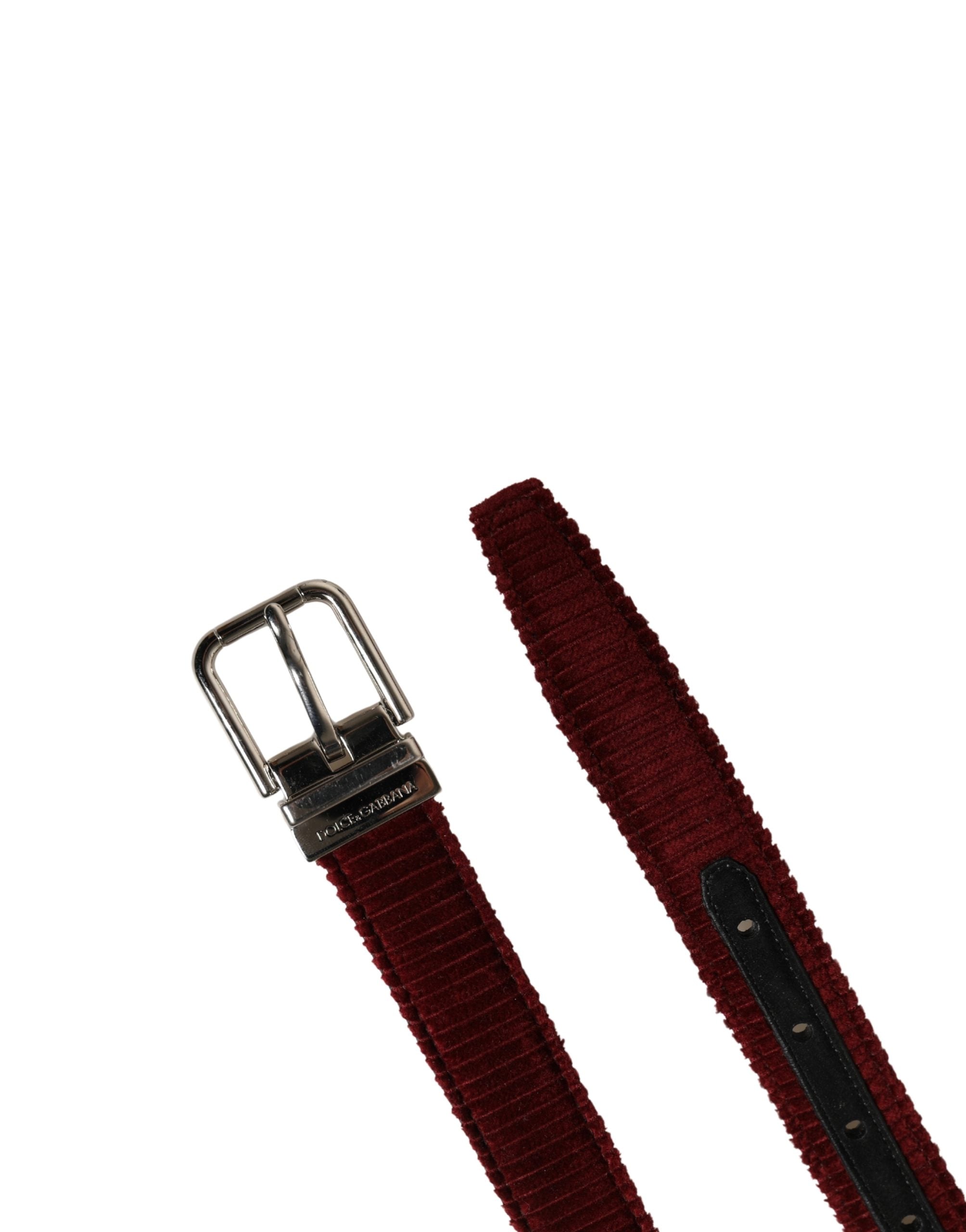Dolce & Gabbana Men Red Velvet Leather Metal Buckle Men's Belt