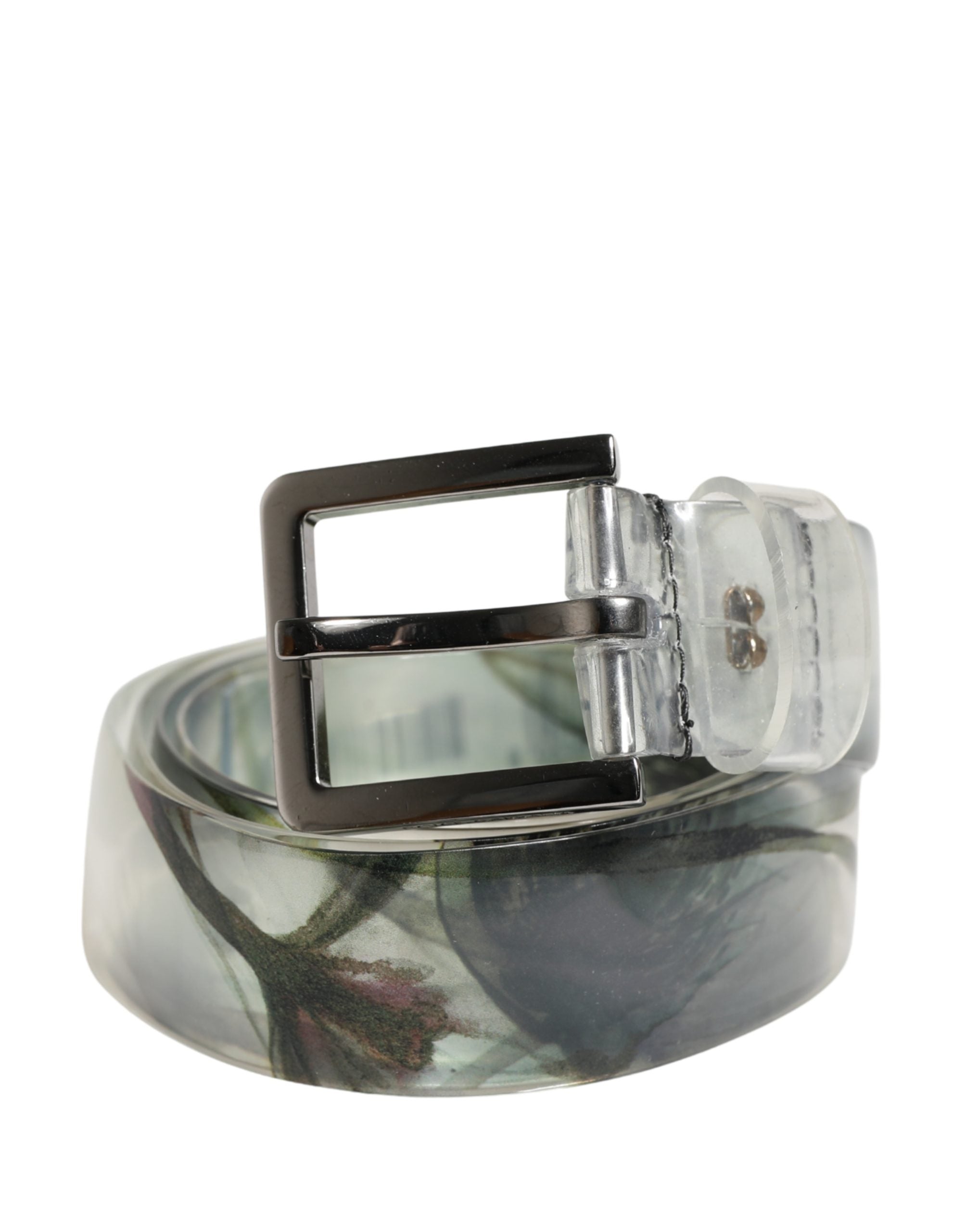 Dolce & Gabbana Men White Floral PVC Silver Metal Buckle Men's Belt