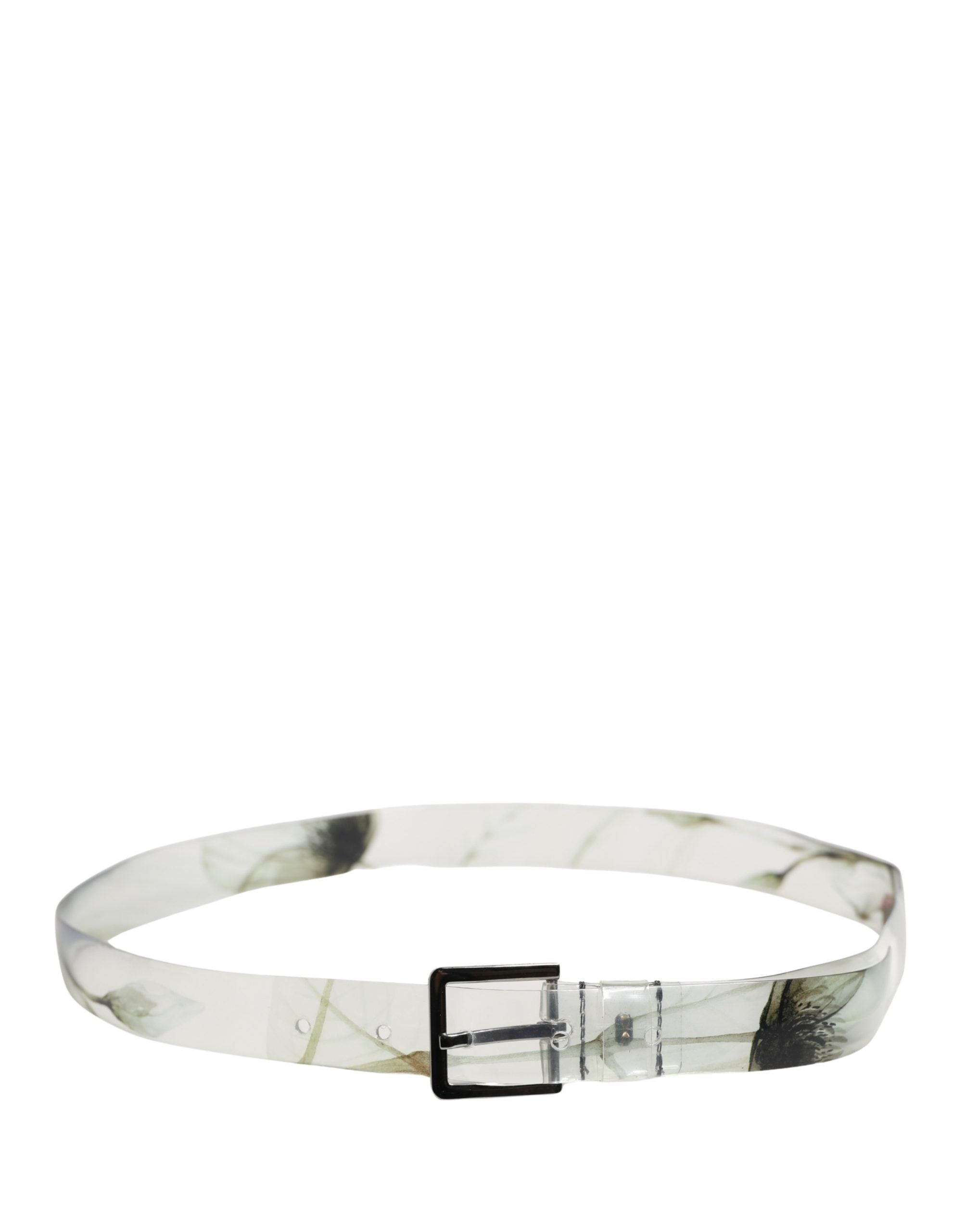 Dolce & Gabbana Men White Floral PVC Silver Metal Buckle Men's Belt