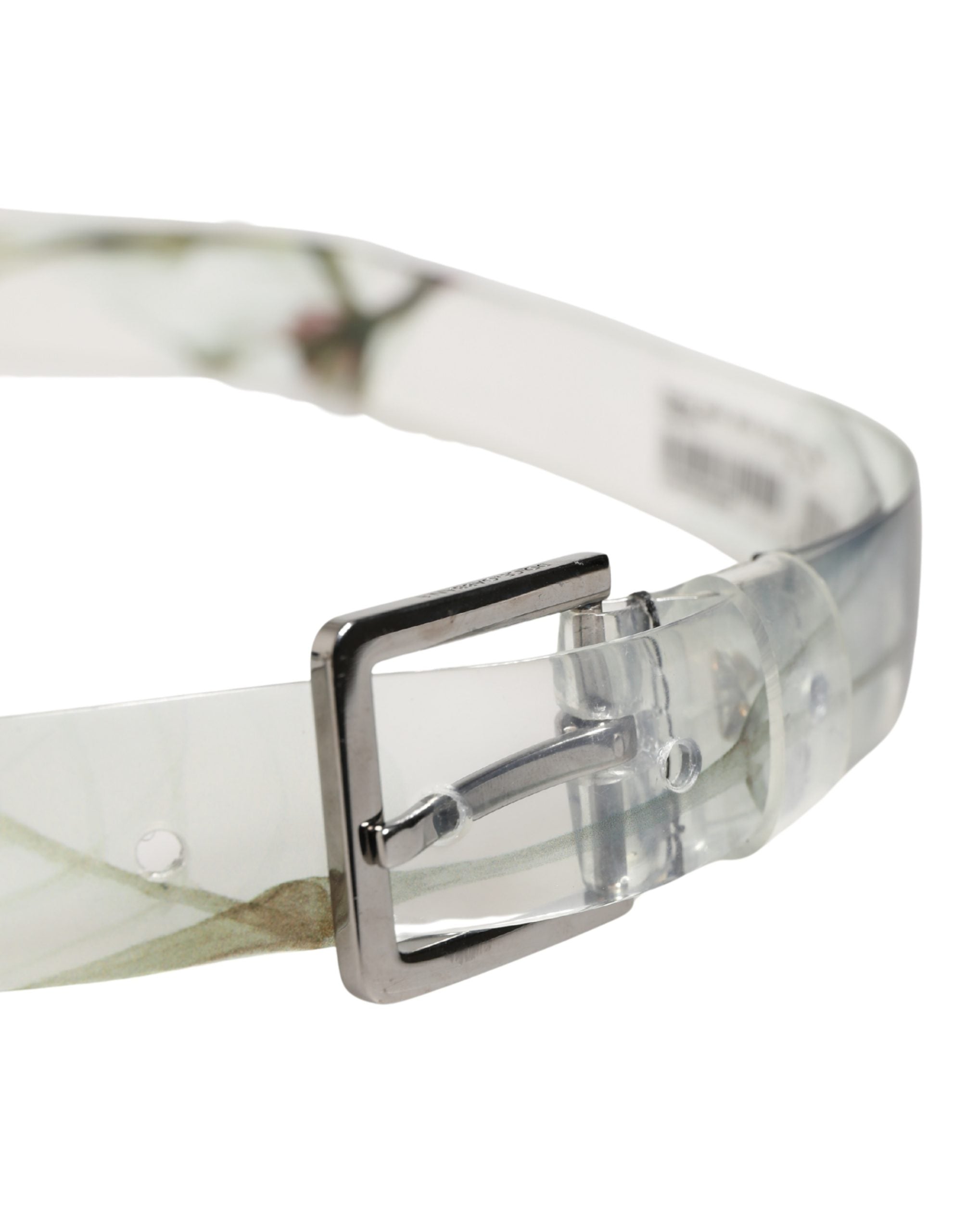Dolce & Gabbana Men White Floral PVC Silver Metal Buckle Men's Belt