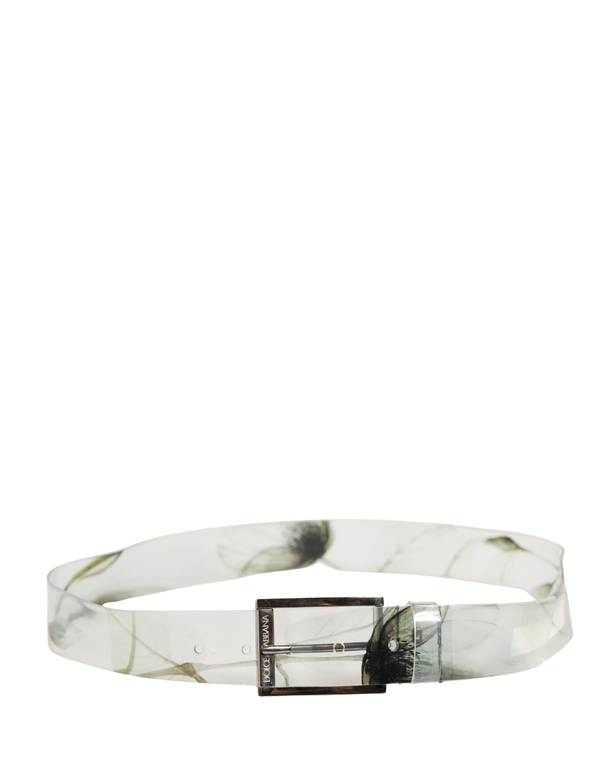 Dolce & Gabbana Men White Floral PVC Silver Metal Buckle Men's Belt